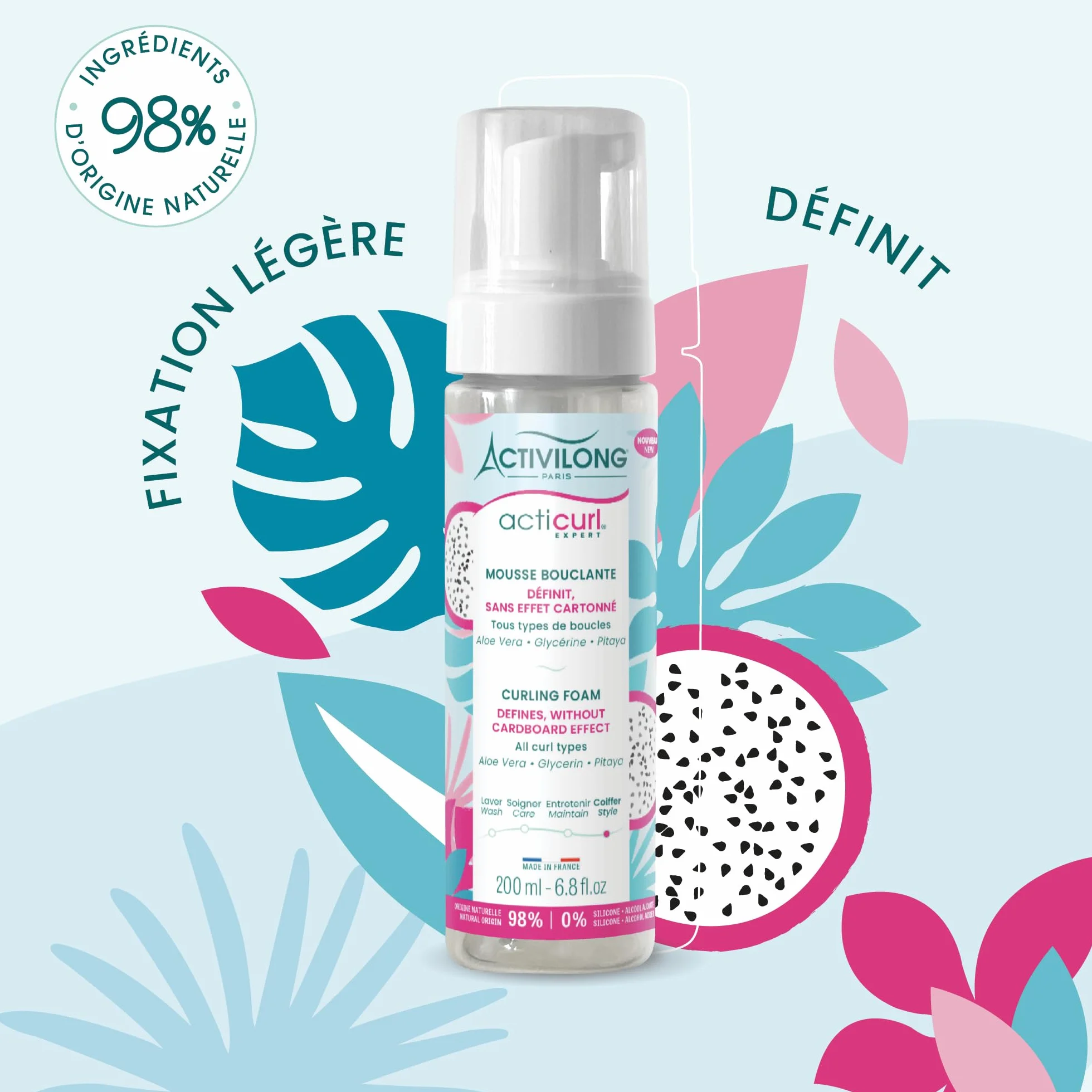 Activilong - Acticurl Expert Bouclante Foam - Wszystkie rodzaje loków - Bez efektu kartonu - 99% składników pochodzenia naturalnego - Wyprodukowano we Francji - 200 ml