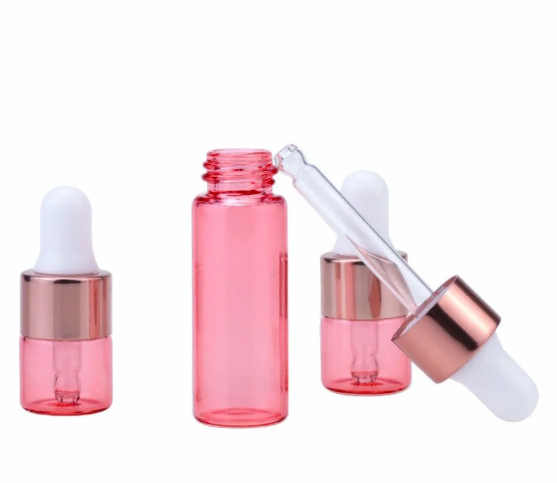 Szklana Butelka z Pipetą Many Beauty – Pojemnik na Serum, Olejki, Kosmetyki DIY – Hermetyczna i Wielokrotnego Użytku – Różne Rozmiary (CIEMNY RÓŻ, 2ML)