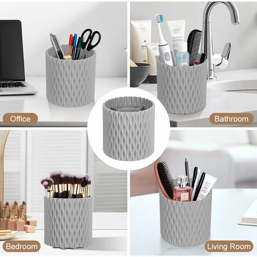 HOTUT Obrotowy o 360° organizer na pędzle do makijażu, 5-otworowy uchwyt na pędzle, organizer na eyelinery, kredki do ust, do przechowywania tuszu do rzęs, do toaletki, na biurko, do łazienki