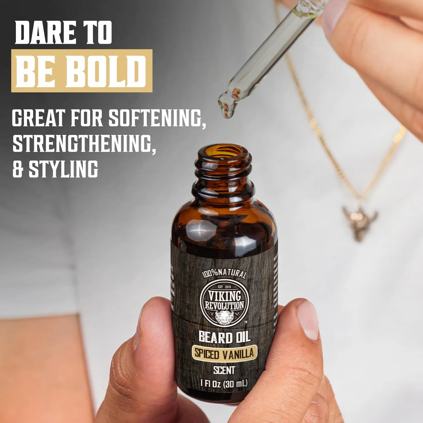 Viking Revolution Męski Olejek do Brody 30 ml - Ostry Zapach Wanilii - Naturalny z Olejkiem Arganowym i Organicznym Jojoba - Nawilżający i Odżywczy