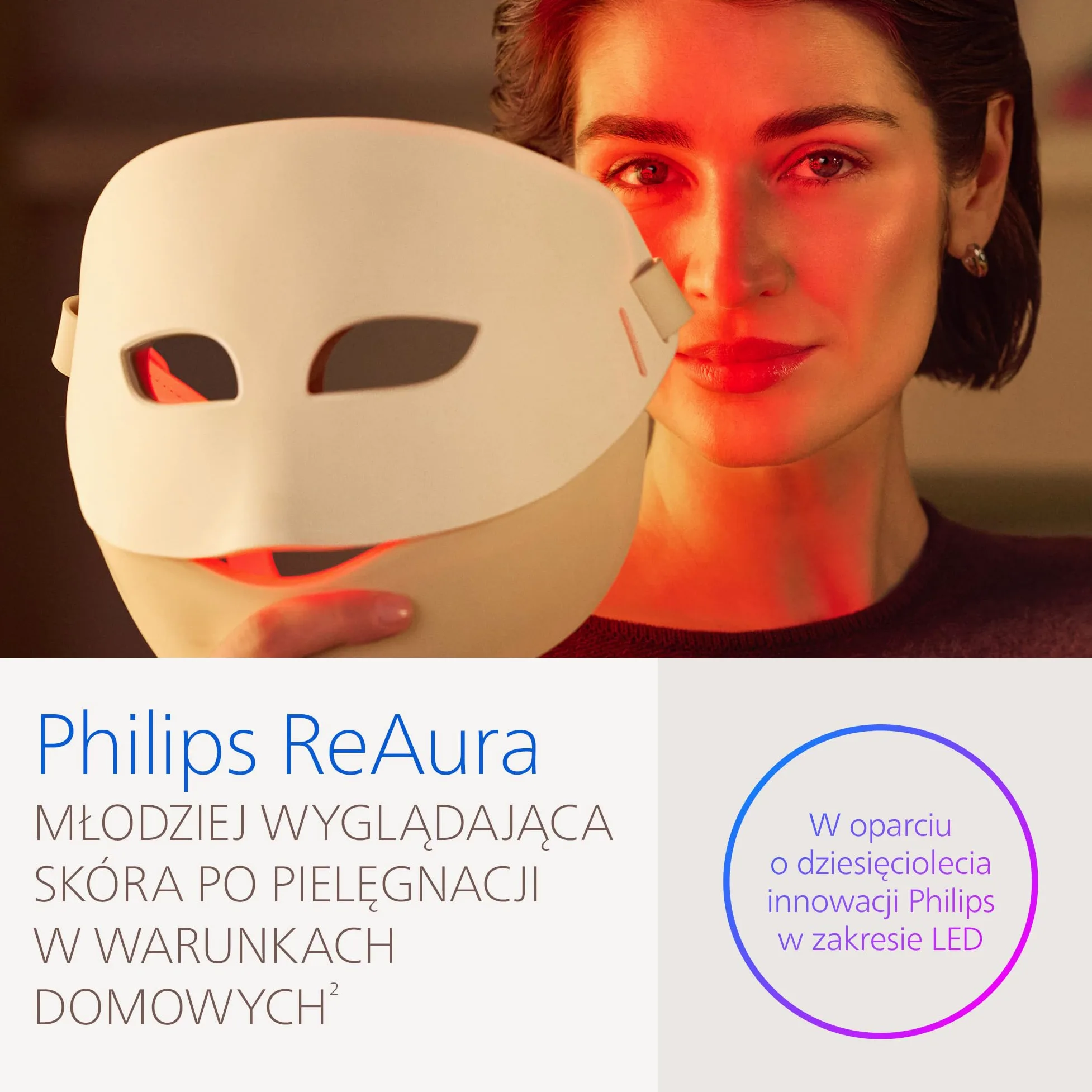 Philips ReAura maska LED: 3-w-1 do pielęgnacji twarzy, okolic oczu i szyi, 3 tryby, światło niebieskie i czerwone oraz bliska podczerwień¹, elastyczne dopasowanie, 10-minutowa kuracja, LTM7100/00