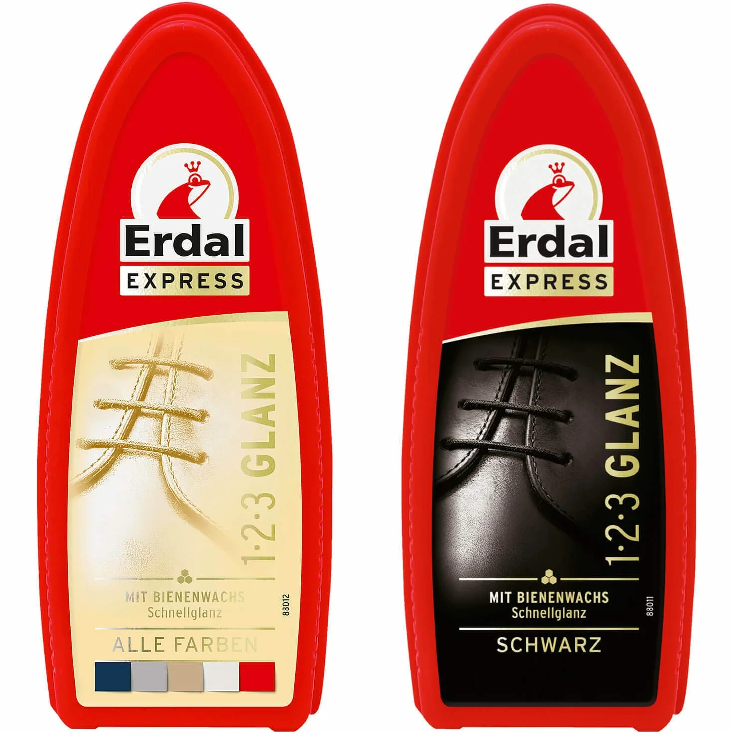 Erdal Express SET 1, 2, 3 gąbka z połyskiem bezbarwna i czarna z woskiem pszczelim szybki połysk (2 sztuki), Wszystkie kolory, 44