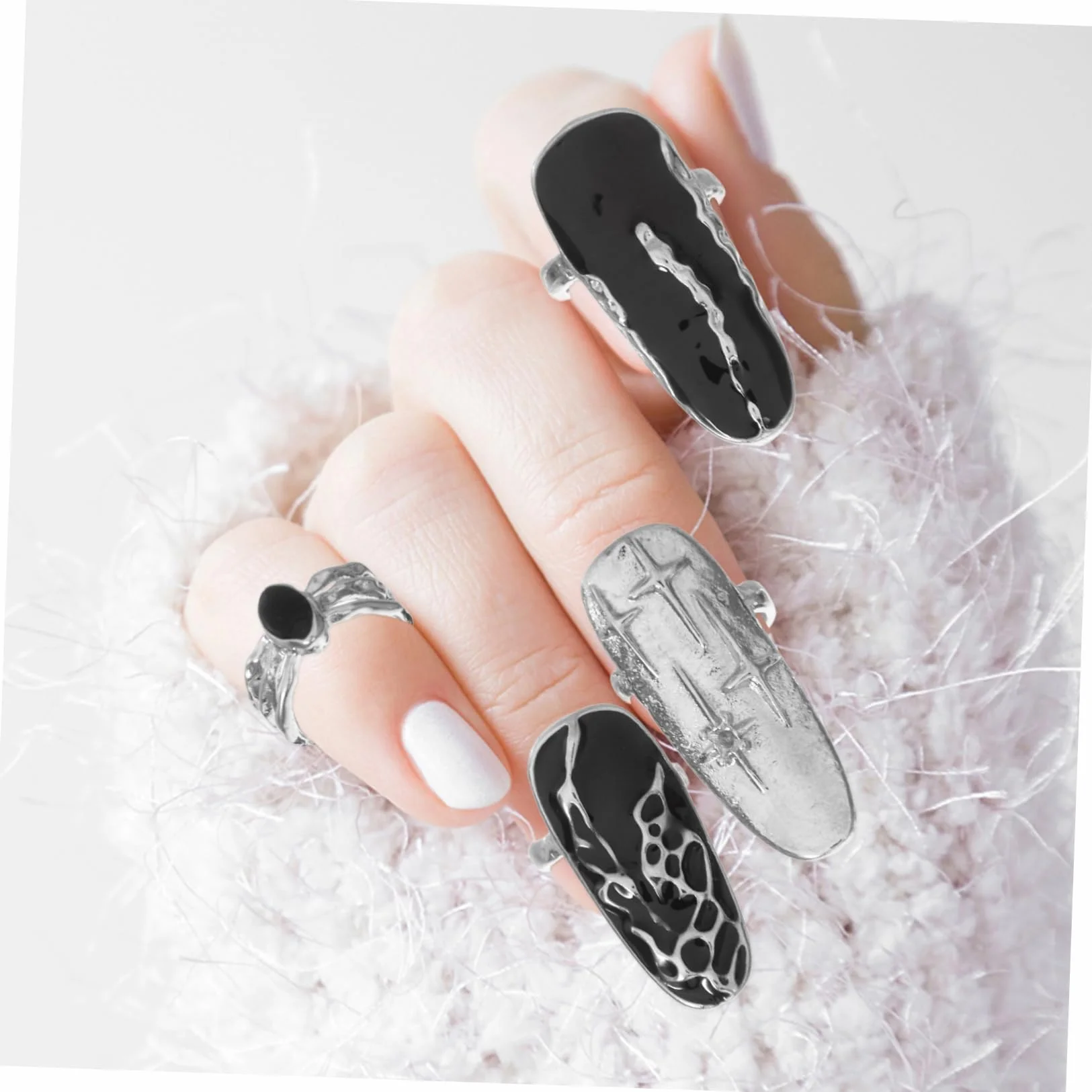 2 Zestawy Pierścieni Dekoracyjnych Punk Rings Dla Kobiet Biżuteria Do Paznokci Rekwizyty Do Paznokci Pierścionki Do Paznokci Dla Kobiet Pierścionki Na Końcówki Paznokci