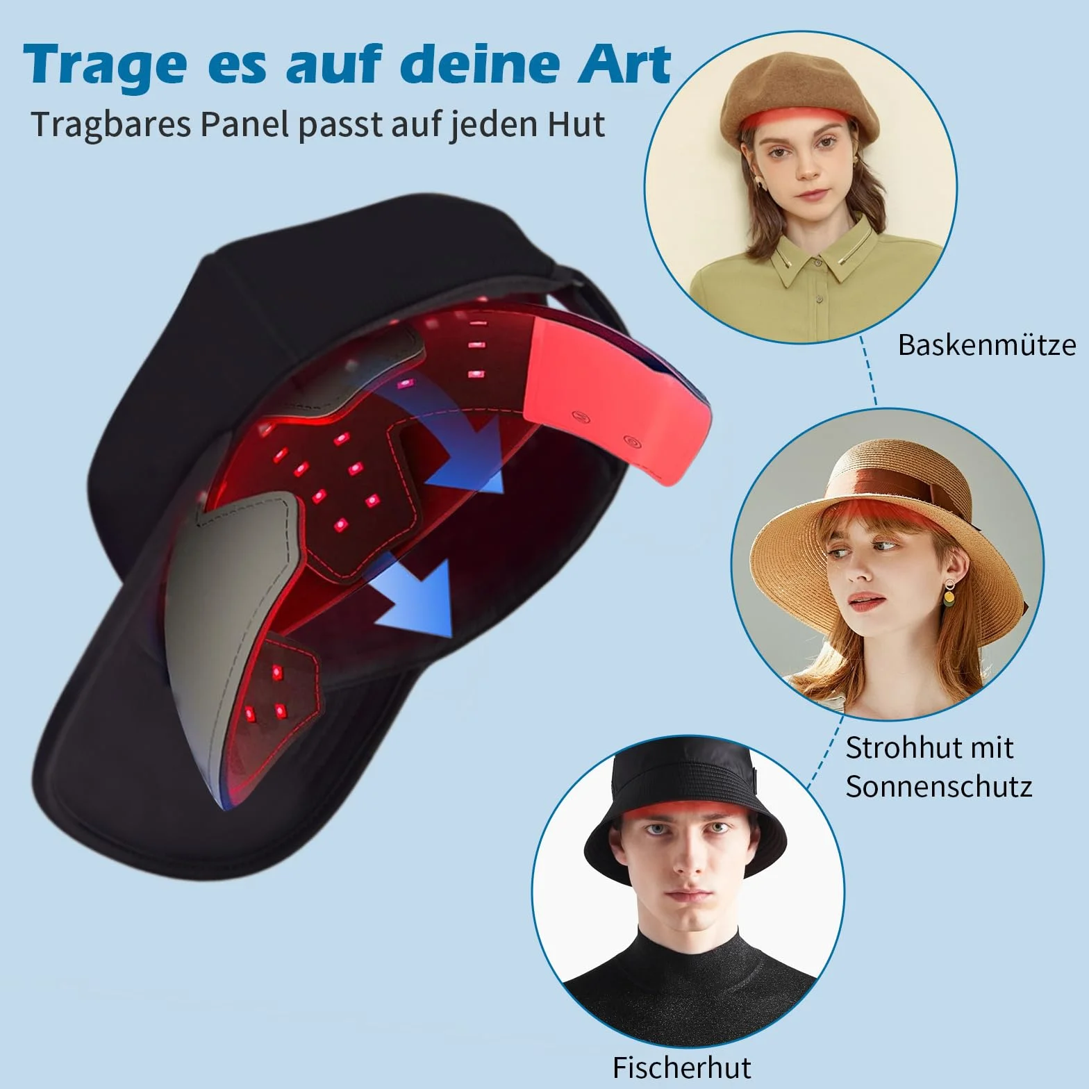 Czapka z 168 diodami LED o długości fali 460/660/850nm na przyspieszenie wzrostu włosów i przeciw wypadaniu, czapka na włosy do stymulacji wzrostu, czapka do pielęgnacji włosów, 4 tryby (Czarna (168