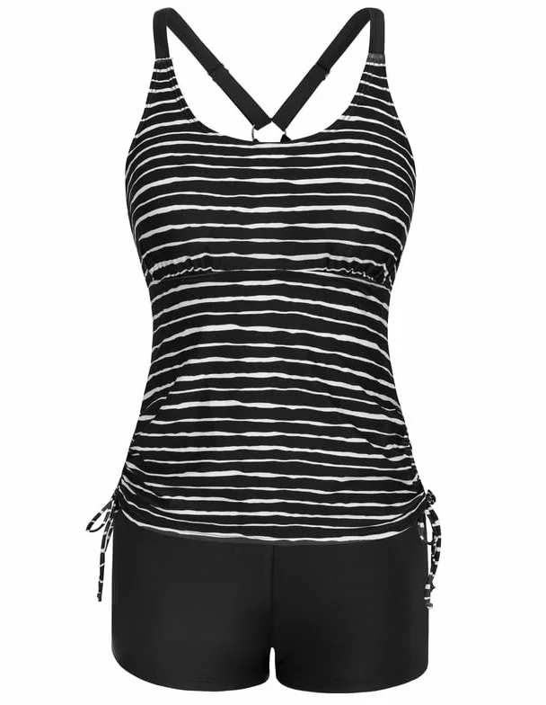 JASAMBAC Tankini damski dwuczęściowy kostium kąpielowy, wyszczuplający brzuch, tankini, górna część i wysoki stan, szorty kąpielowe, z regulowanymi szelkami, sportowy strój plażowy
