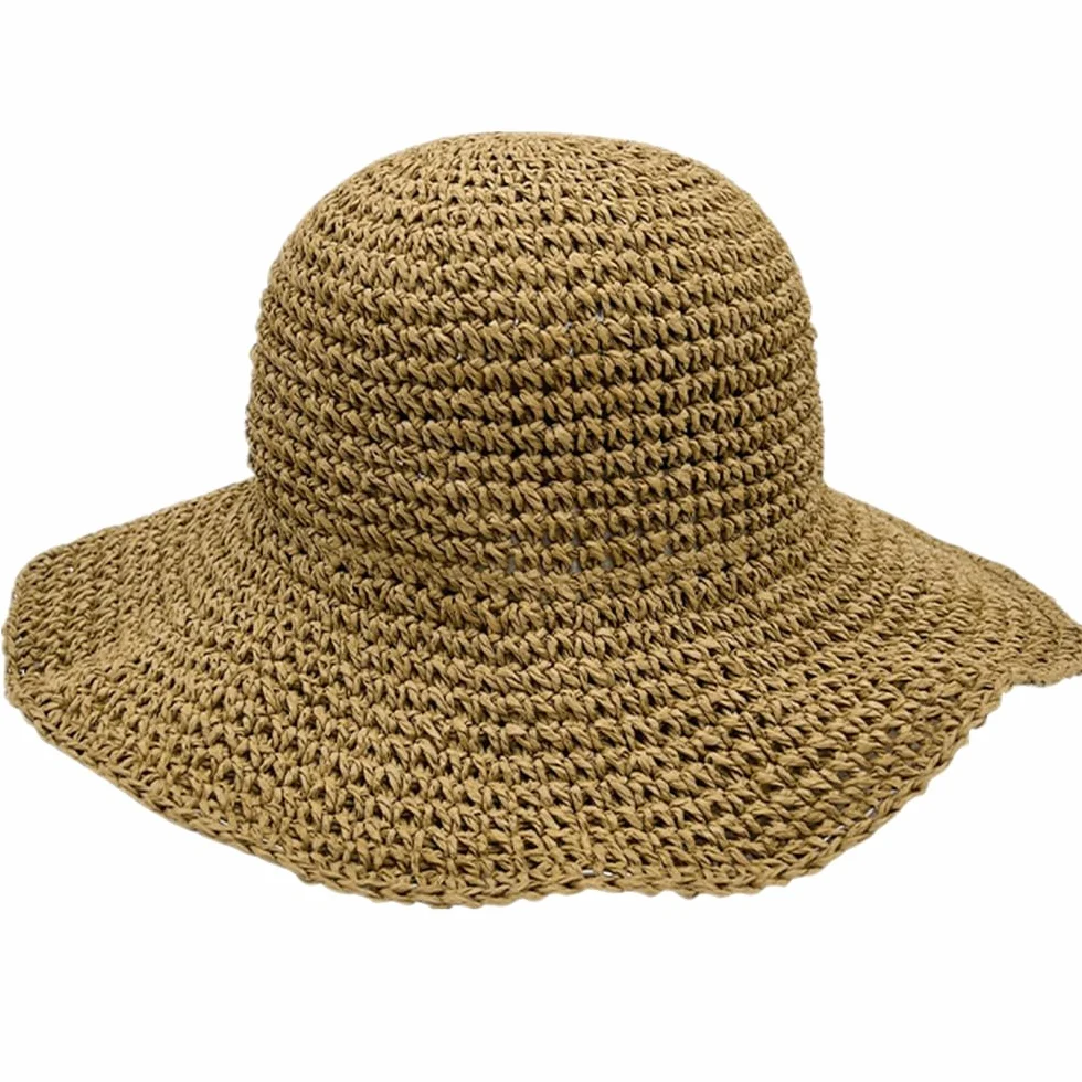 Kapelusz słomkowy, składany, słomkowy, damski, kapelusz przeciwsłoneczny, oddychający, na plażę, na wędrówki, kemping, podróże, khaki, 56 cm