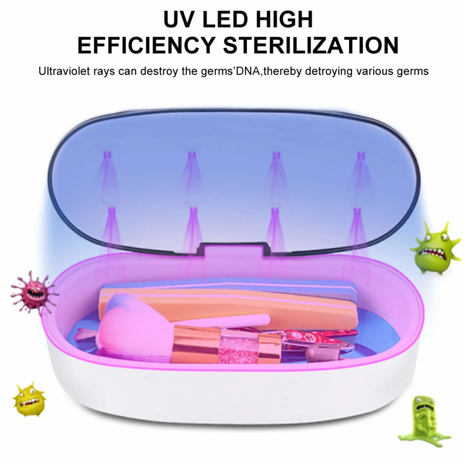 UV Light Sanitizer Box UVC sterylizator LED w stylu lat 60/90., timer z ładowaniem USB, do narzędzi do zdobienia paznokci, salonu piękności, manicure, pedicure (kabel USB)