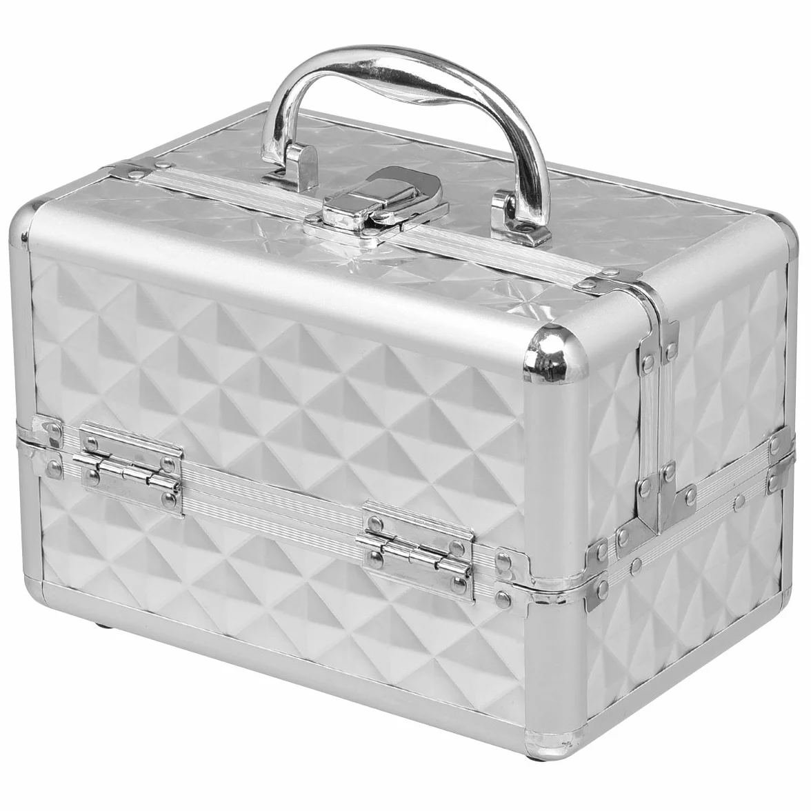 COSTWAY kuferek kosmetyczny Beauty Case, kuferek na biżuterię, walizka fryzjerska z lustrem, srebro, 23 x 15 x 18cm