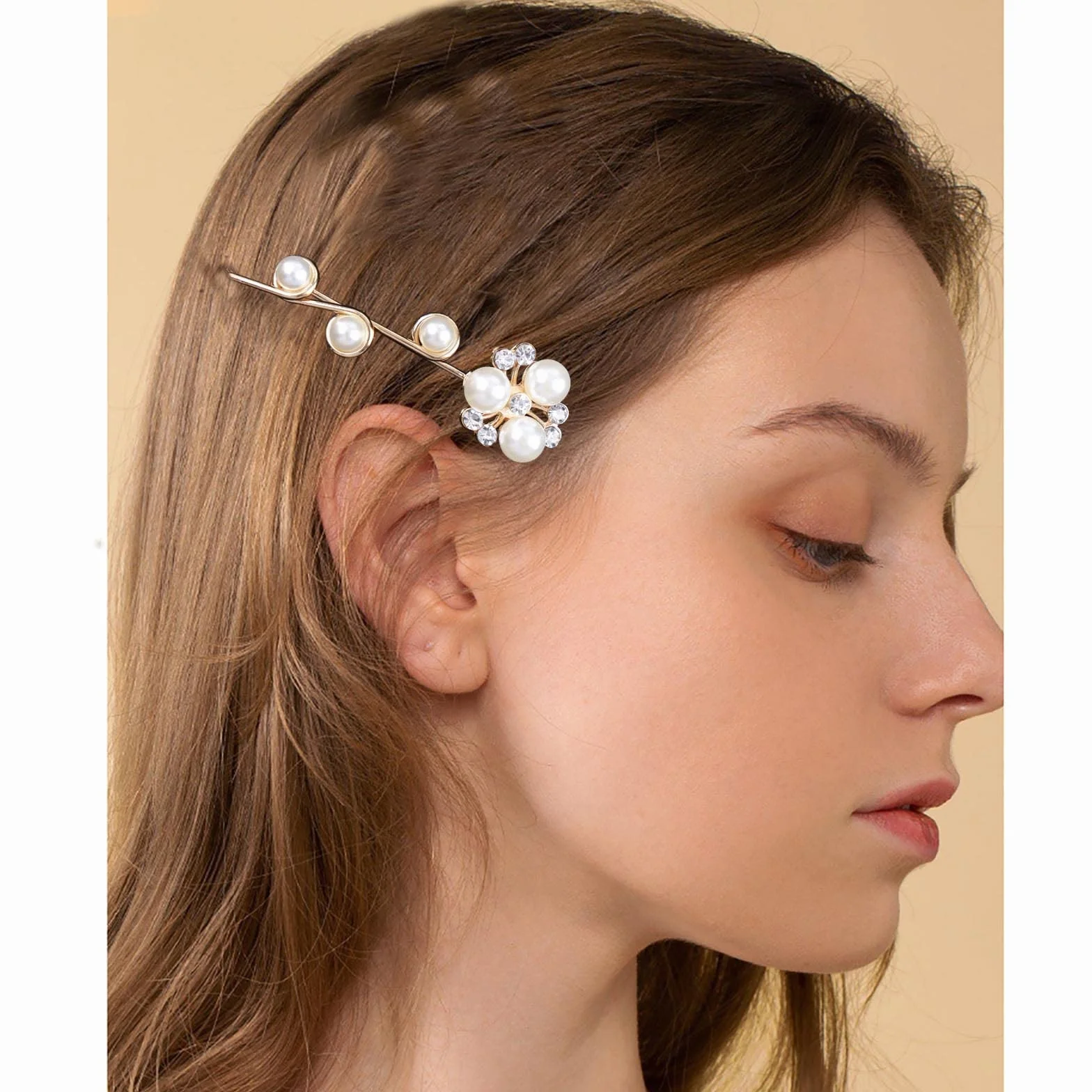 Perla Spinca Do Włosów Vintage Perła Klip Barrette Ślub Perła Rhinestone Bobby Clip Złota Perła Spinki Do Włosów Ozdabianie Nakrycia Głowy Hairclip Biżuteria Dla Kobiet I Dziewcząt Gifts(1PCS