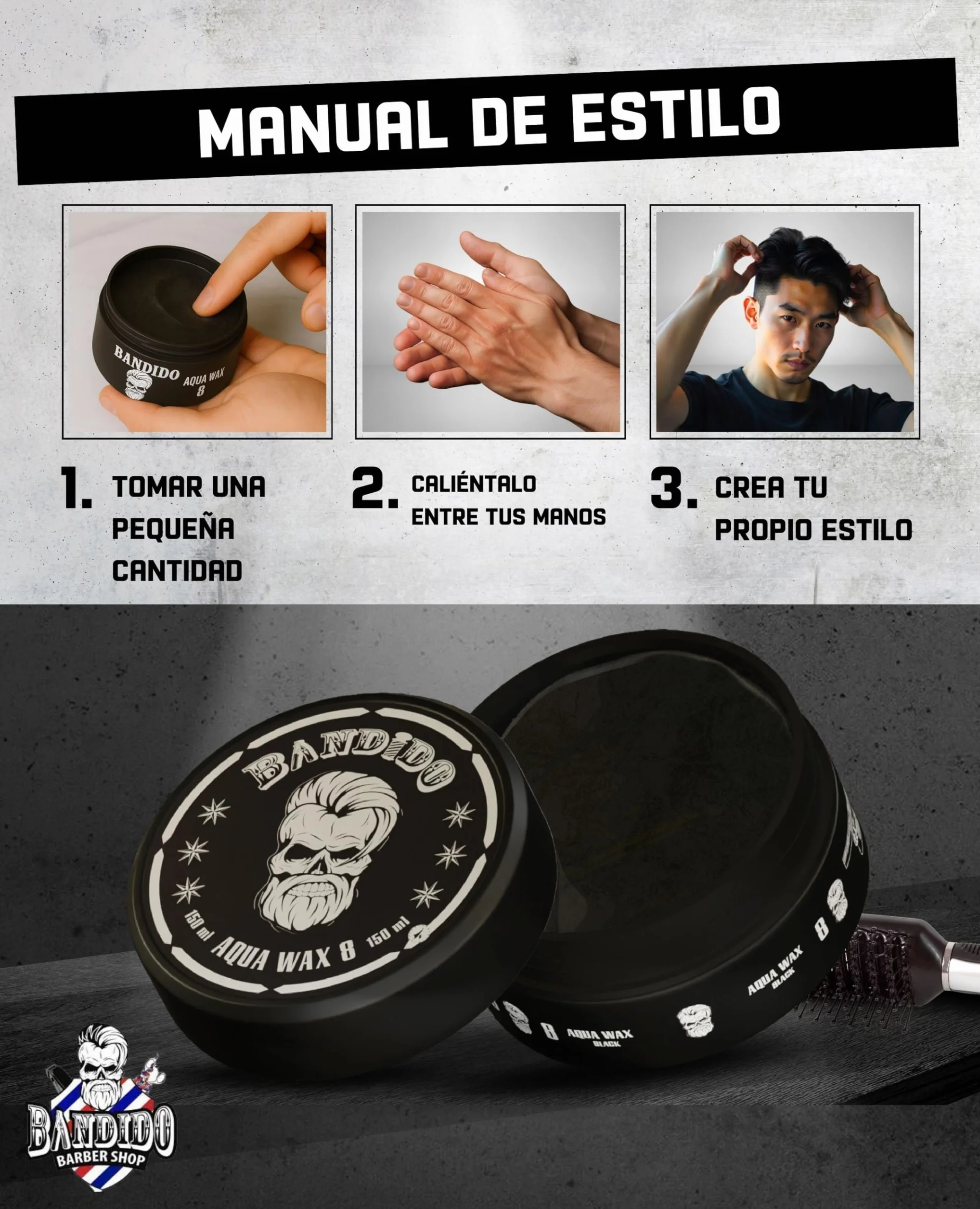 BANDIDO Aqua Hair Wax nr 8 Black 150 ml Mocny wosk do włosów dla mężczyzn
