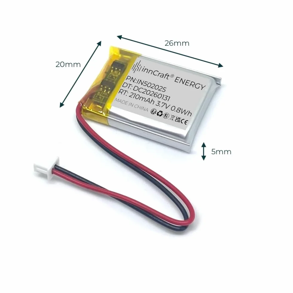 Akumulator Litowo Polimerowy innCraft Energy 210mAh 3.7V, 26x20x5 Model 502025 2P Molex 51021-020 1.25mm konektor