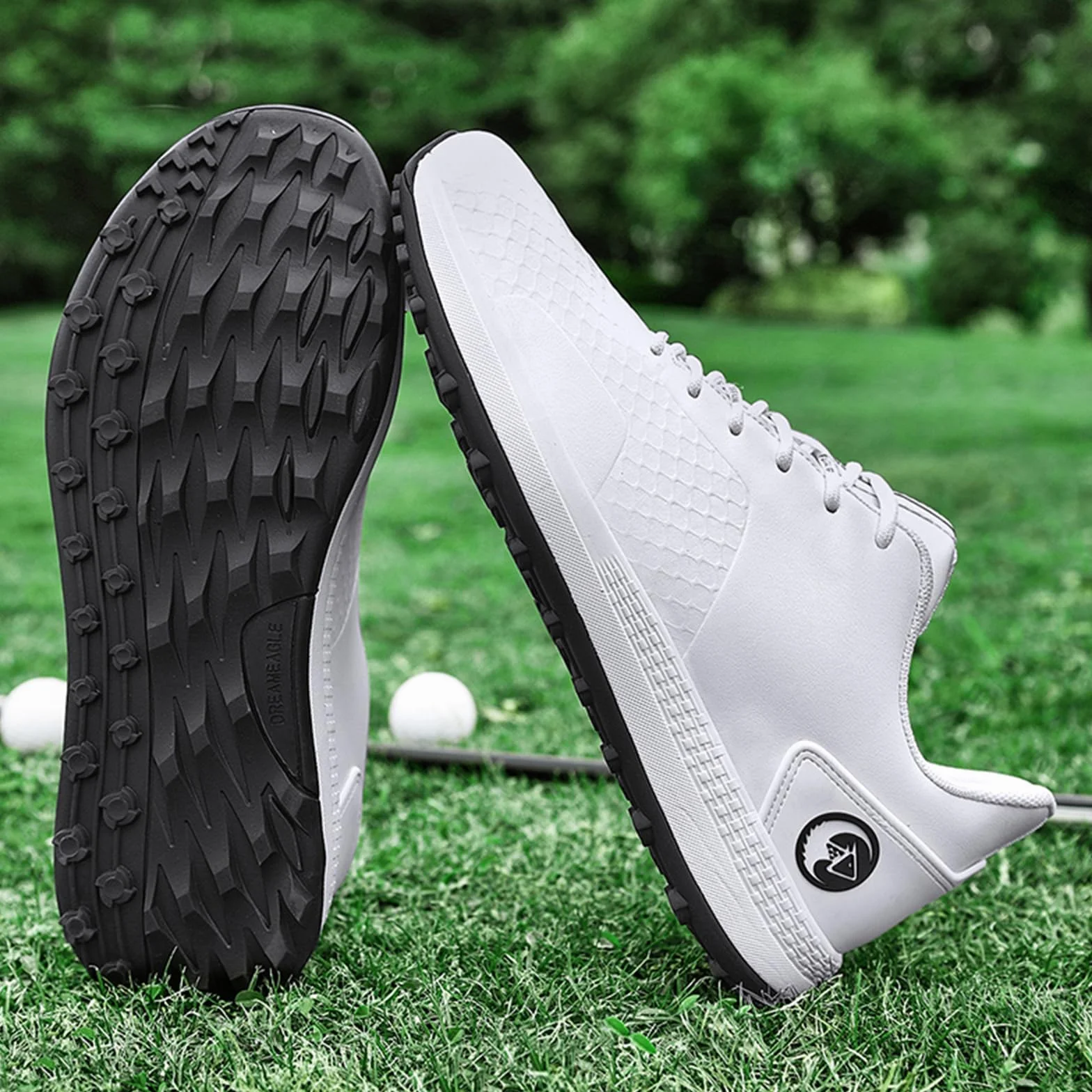 JiuQing Wodoodporne buty golfowe męskie skórzane buty do chodzenia bez kolców antypoślizgowe