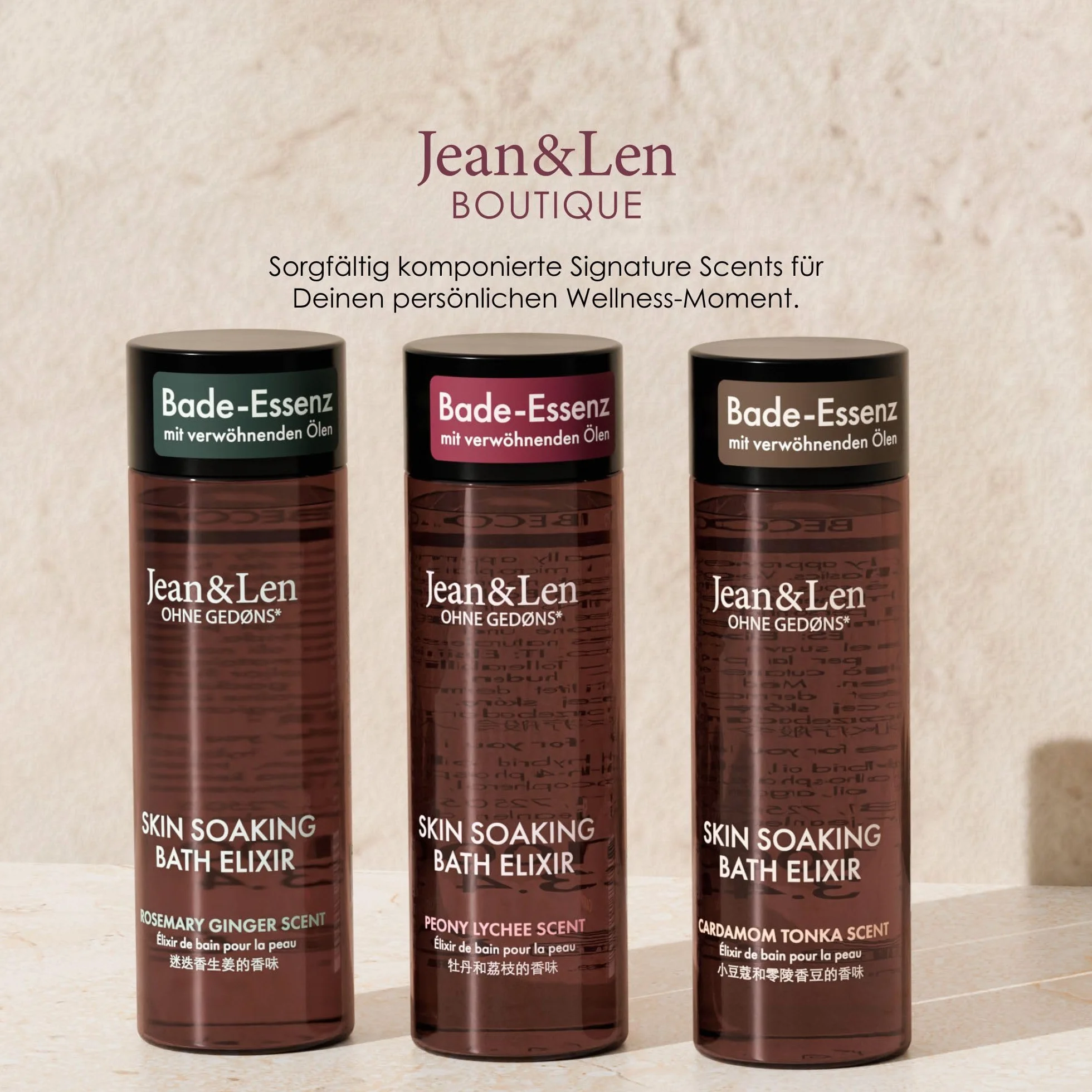 Jean & Len Bath Elixir Peony & Lychee, z naturalnymi olejkami, pozostawia przyjemne uczucie na skórze, kwiatowy zapach, olejek do kąpieli do wszystkich rodzajów skóry, bez parabenów i silikonów, 100