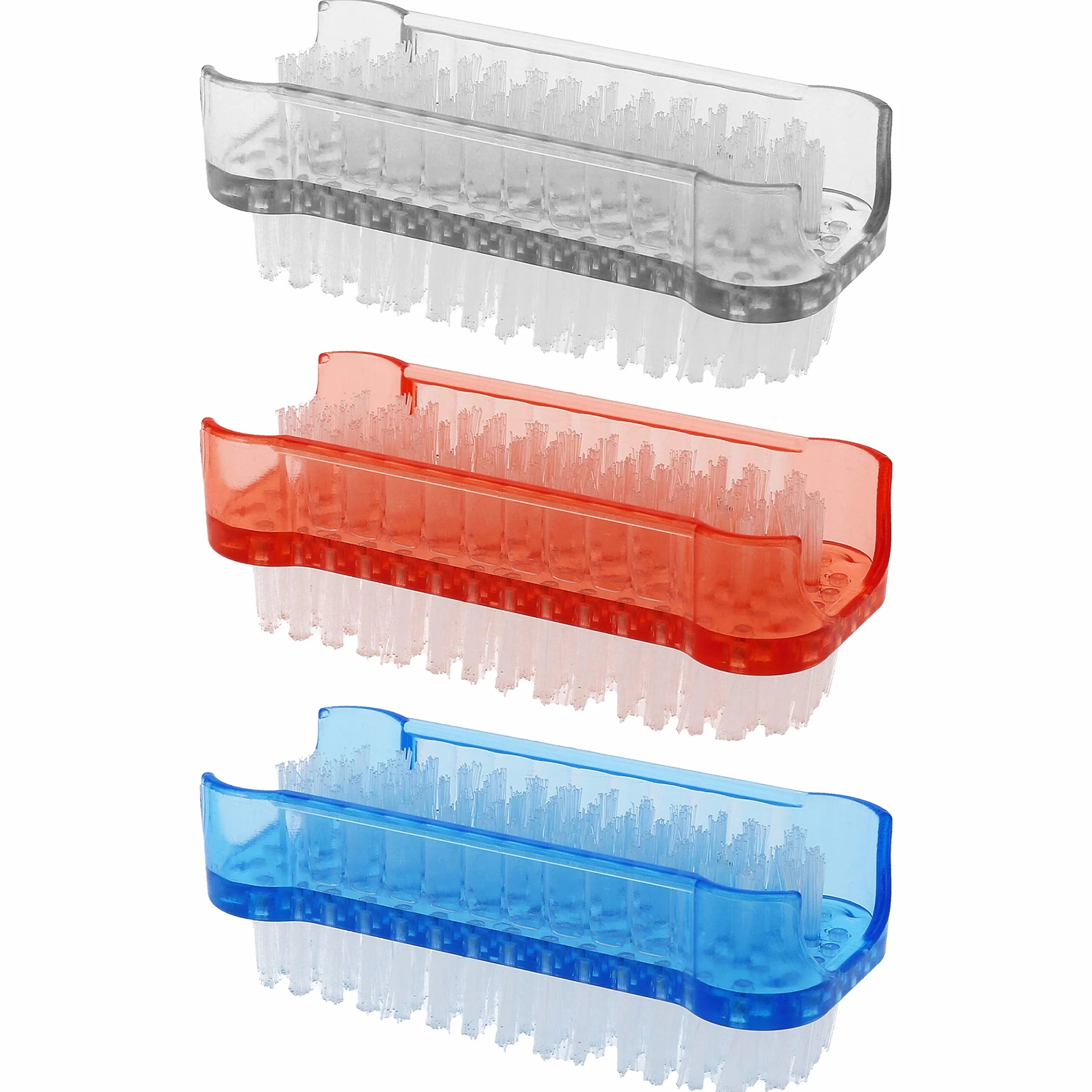 COM-FOUR® 6x szczotka do mycia rak w jasnych kolorach - szczoteczka do paznokci do mycia rak i paznokci [wybór jest rózny] (6 sztuk - przezroczysty + czerwony + niebieski)