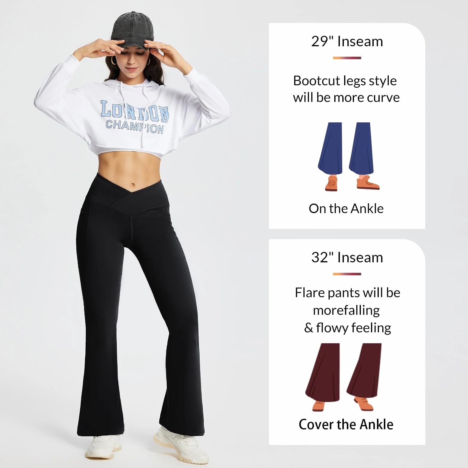 BALEAF Damskie spodnie do jogi z kieszeniami High Waisted Flare legginsy do noszenia na co dzień, do treningu, szerokie nogawki