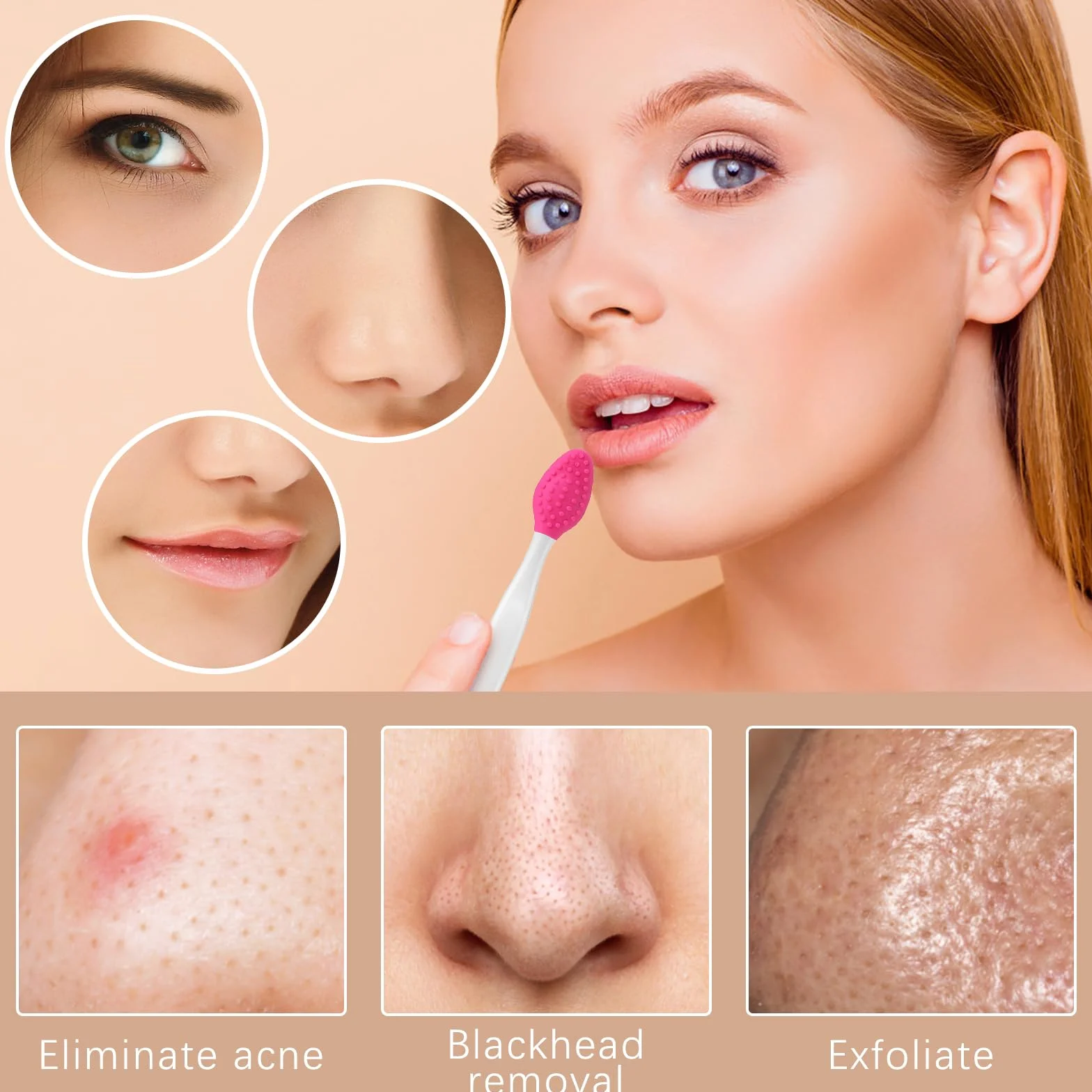 5 szt. pędzelek do ust delikatny peeling do ust dwustronny silikonowy mini złuszczający aplikator połysk zestawy do oczyszczania makijażu dla gładkich miękkich jasnych zdrowych mężczyzn kobiet