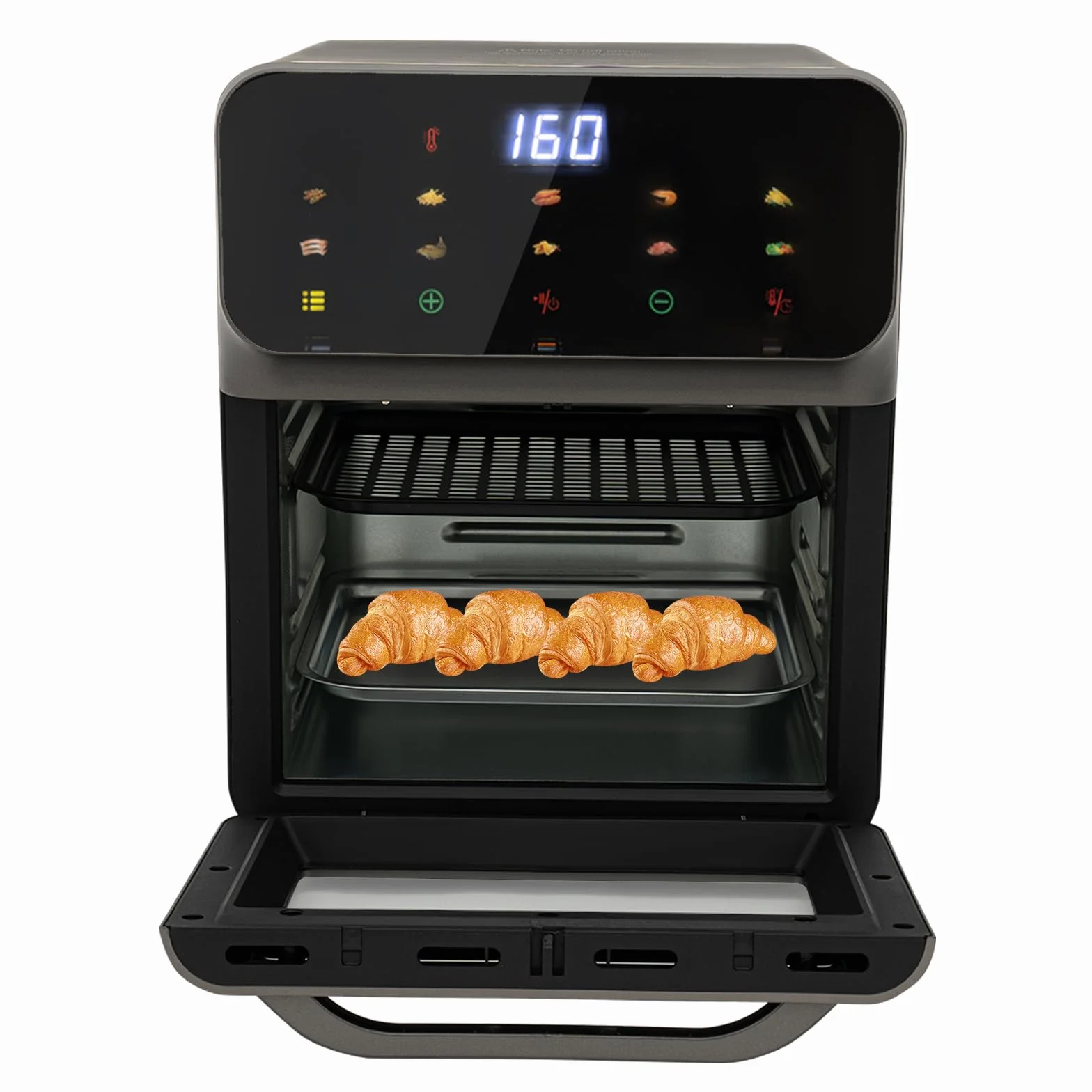 Mini piekarnik do pizzy z konwekcją, 13 litrów, piekarnik 3 w 1, z 2 blachami do pieczenia i 50 pojemnikami na ciasto, ciepło górne/dolne, 60 mintimerów, rękawice kuchenne, książka kucharska