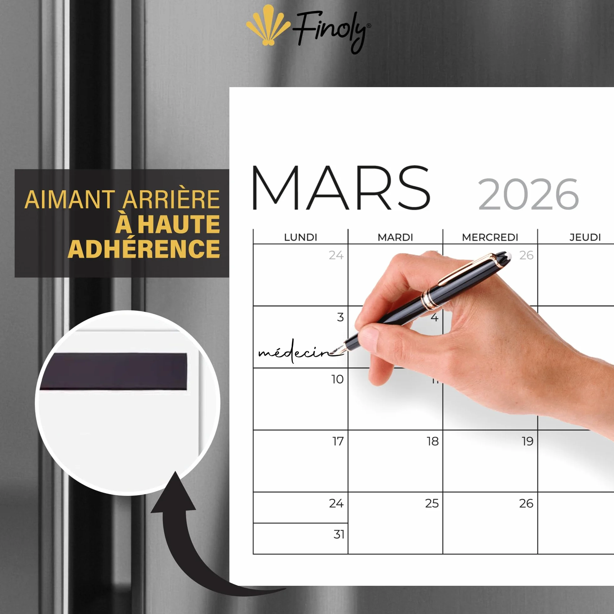 Finoly Magnetyczny Kalendarz na Lodówkę Styczeń 2026 Czerwiec 2027 w Języku Francuskim (18 Miesięcy) | Magnetyczny Kalendarz 2026 A4 | Kalendarz 2026 na Lodówkę 30x21 cm Idealny do Domu i Biura
