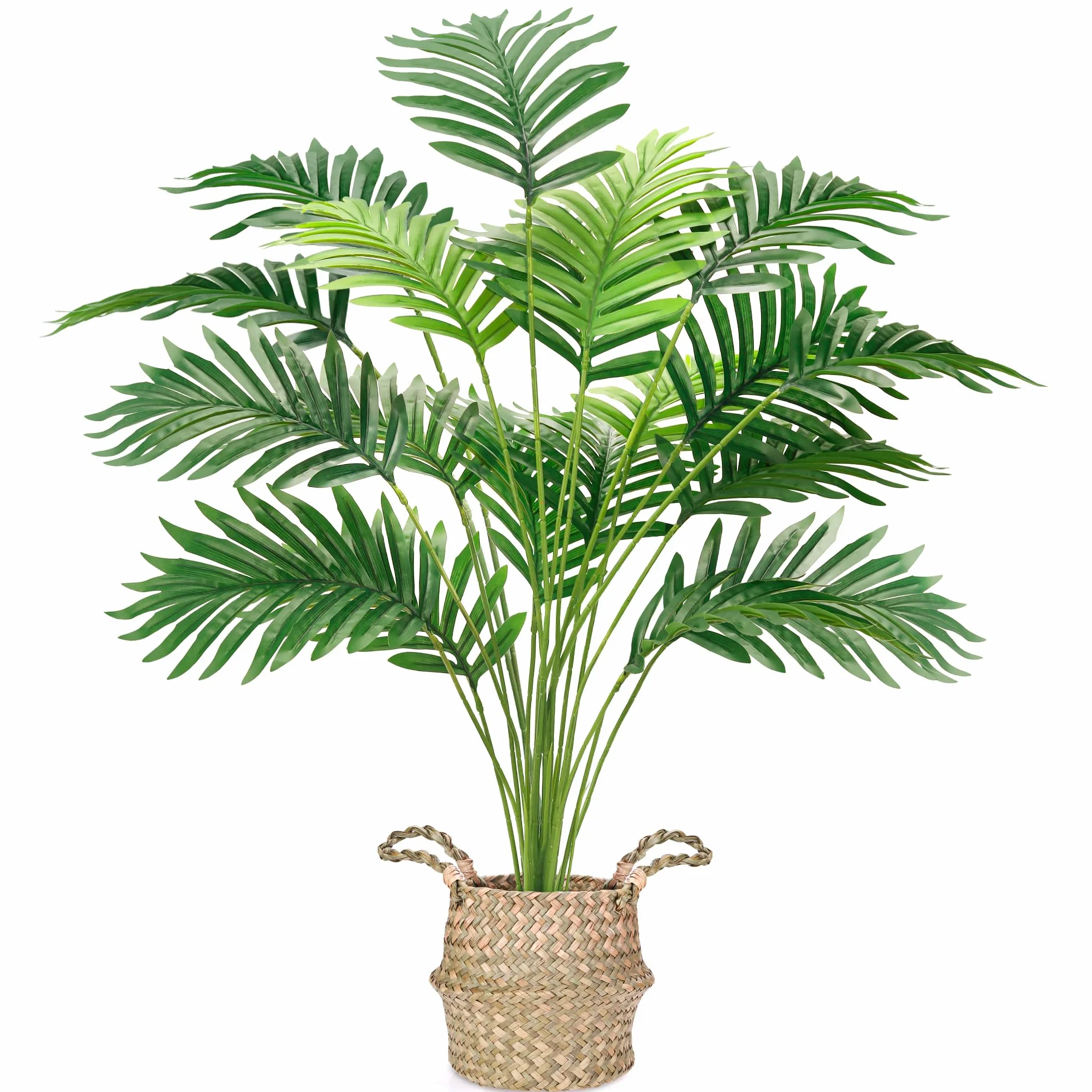 Der Rose Sztuczna palma, 71 cm wysokości, sztuczna roślina, doniczkowa, sztuczna Areca, drzewo z ręcznie tkanymi koszami z uchwytami, do wnętrz, na zewnątrz, do domu, biura, sypialni, werandy, balkonu