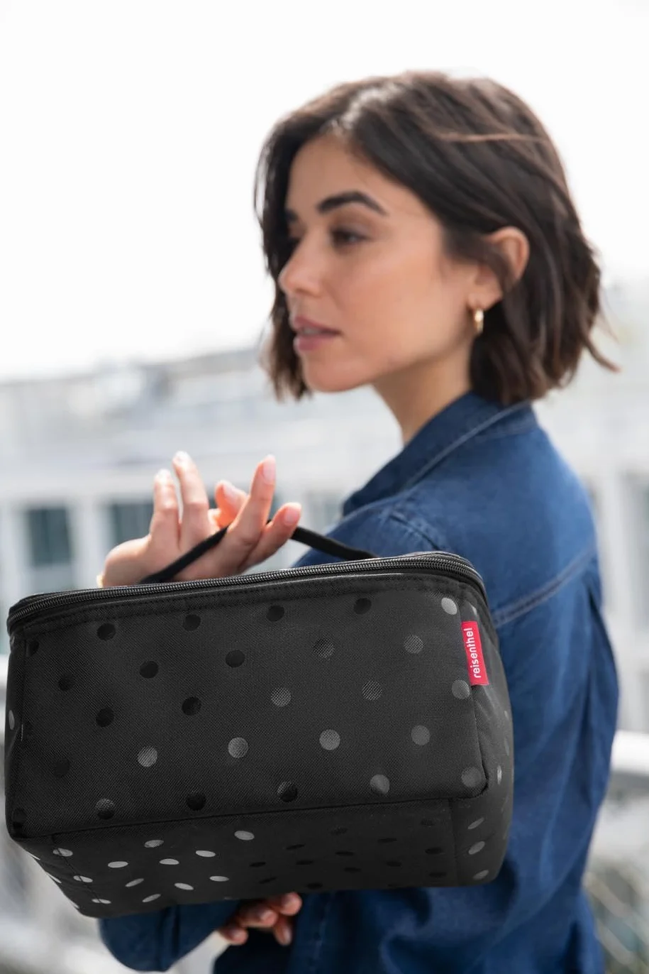 reisenthel beautycase - kwadratowa kosmetyczka, organizer bagażowy, kosmetyczka, Błyszczące kropki, czarne, Rozmiar uniwersalny, beautycase glossy dots black
