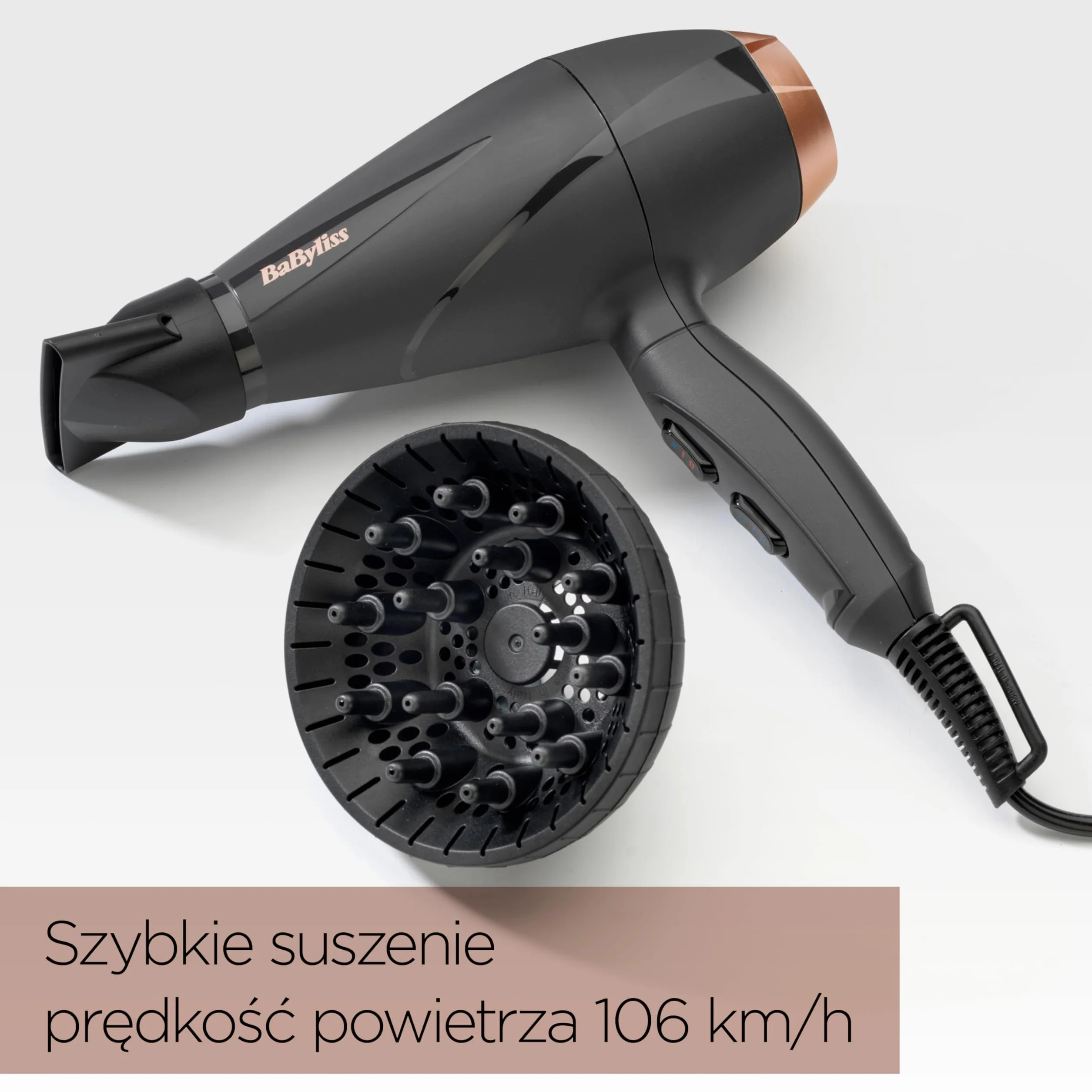 Suszarka BaByliss Smooth Pro - suszarka do włosów o mocy 2100 W, wyprodukowana we Włoszech, jonizacja zapobiegająca puszeniu się włosów, 3 ustawienia temperatury i 2 prędkości, kolor czarny, 6709DE