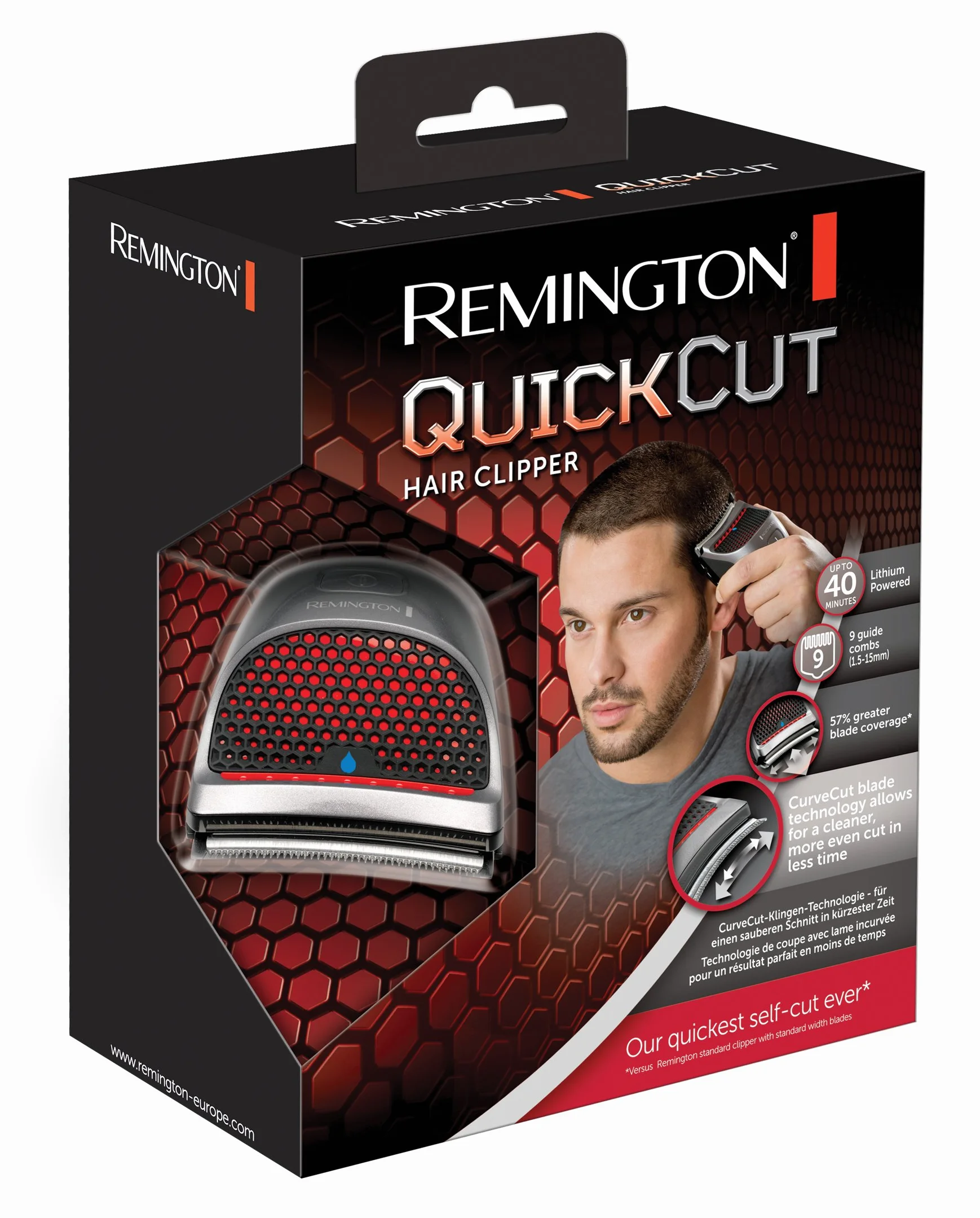 Remington QuickCut HC4250 maszynka do włosów, zakrzywione ostrza, 1.5-15mm, 9 nakładek, 40 min bezprzewodowej pracy