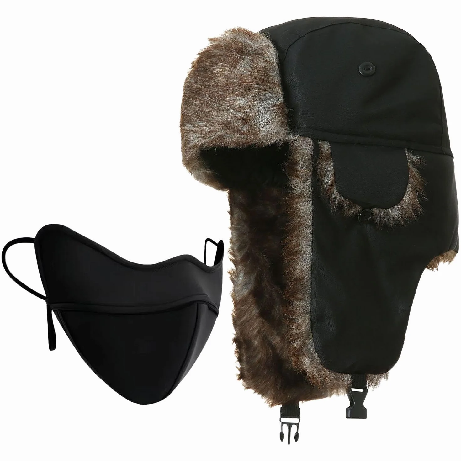 1 czapka ochronna na słuch i 1 wiatroszczelna maska, ciepła czapka zimowa, wodoodporna czapka, miękka pluszowa czapka, zimowe produkty outdoorowe, czarny, S-M
