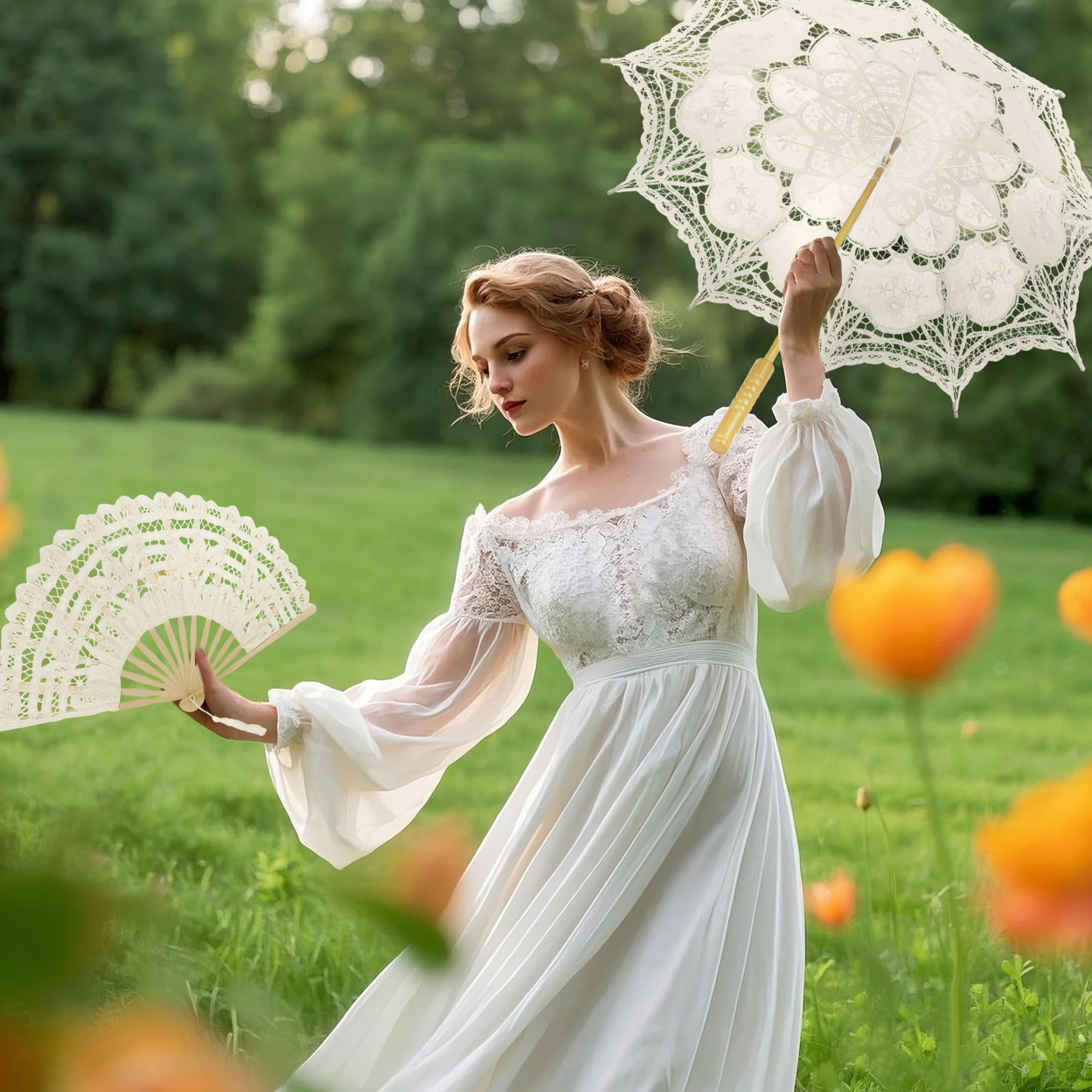 TOPTIE Ręcznie wykonany koronkowy parasol parasol z eleganckim koronkowym wachlarzem na wesela wystawę sztuki