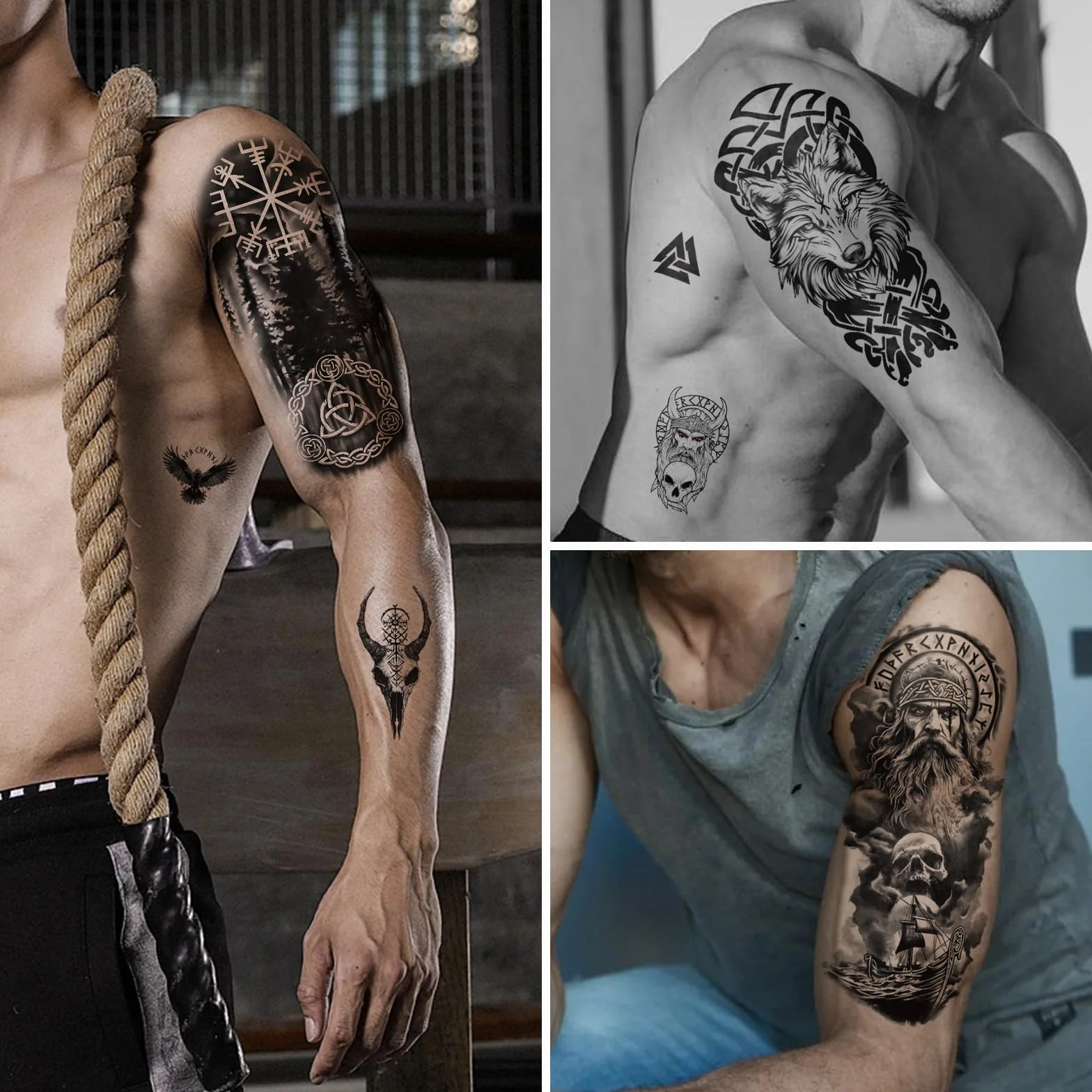 77 arkuszy tymczasowych tatuaży wikingów dla dorosłych dzieci, plemienny totem wikingów piratów sztuczne tatuaże, nordyckie celtyckie naklejki na rękaw dla kobiet mężczyzn