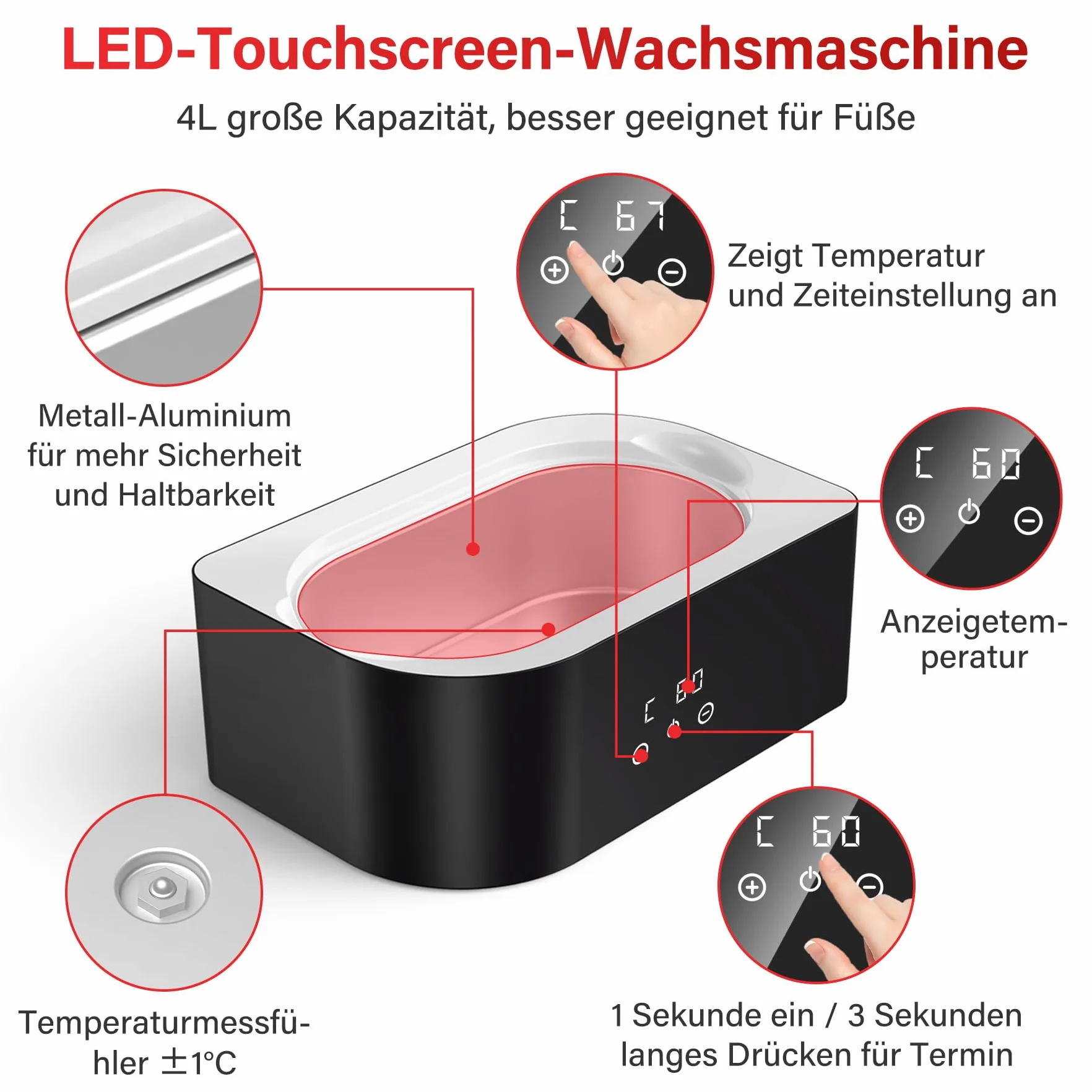 Kąpiel parafinowa do rąk i stóp 4 l LED elektryczny zestaw z akcesoriami 1350 g