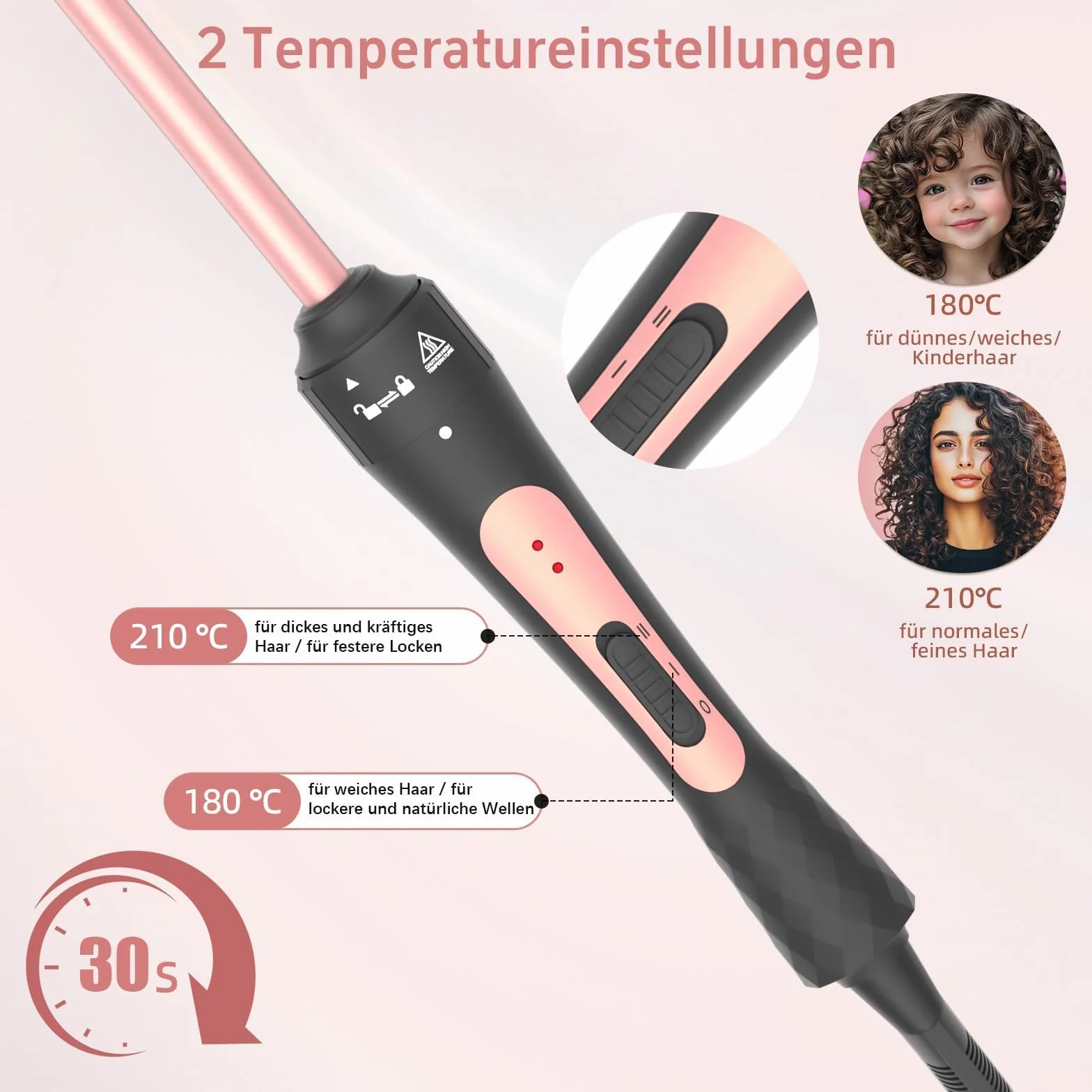 Lokówka iToncs, 9 mm mini lokówka z powłoką ceramiczno-kwarcową, dwa ustawienia temperatury, szybkie nagrzewanie, w zestawie rękawica odporna na ciepło, zacisk i grzebień
