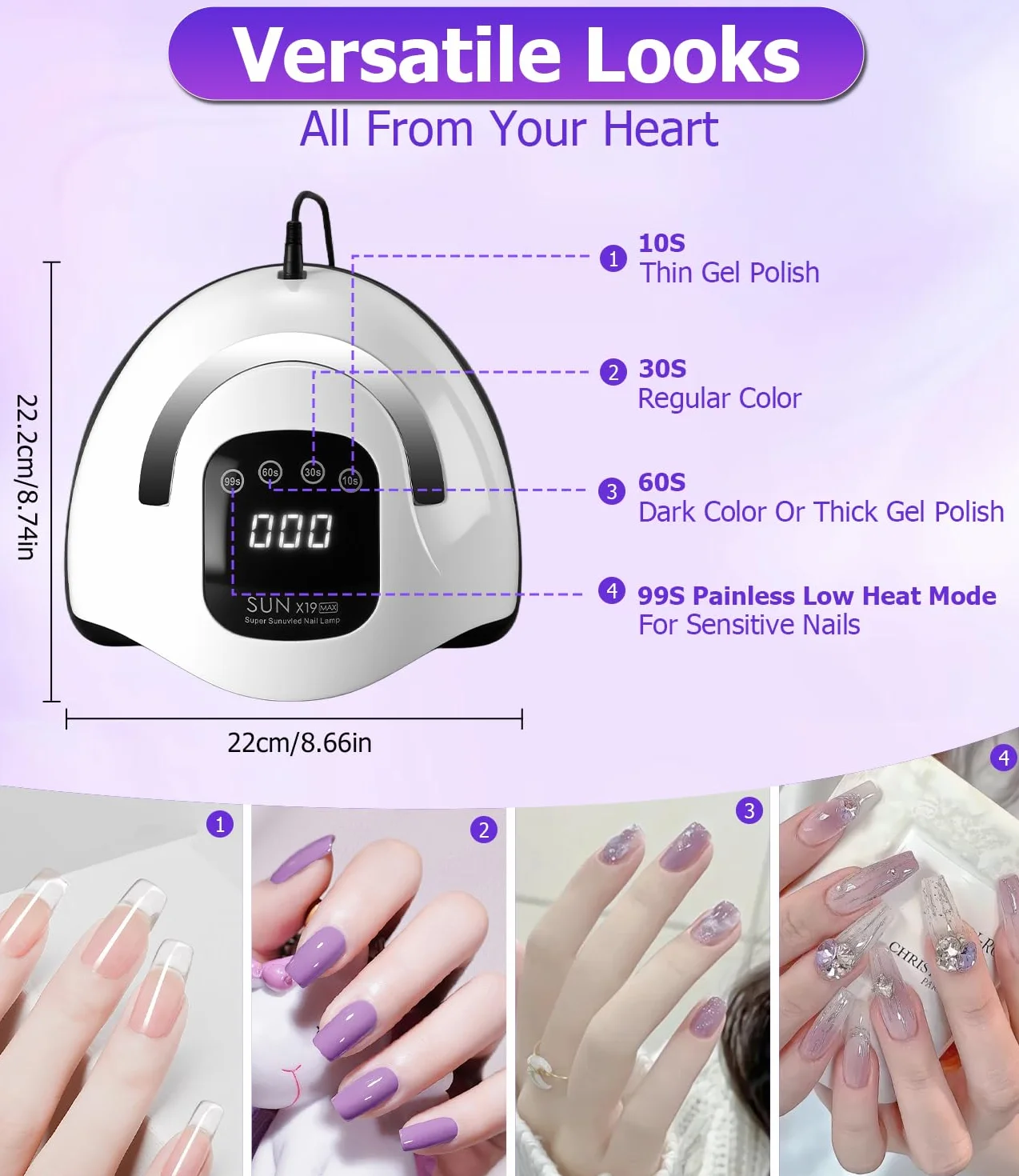 Lampa UV do paznokci 320W LED 72 diody czujnik ruchu 4 timery wyświetlacz cyfrowy do manicure pedicure