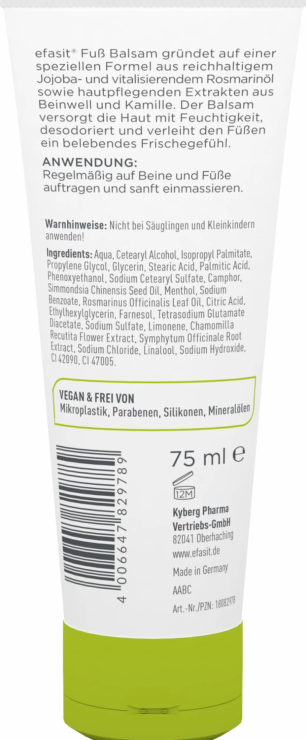 efasit Balsam do stóp – bogata pielęgnacja stóp w przypadku suchych stóp, krem do stóp z olejkiem jojoba i rozmarynu, żywokost i rumianek, krem do pielęgnacji stóp pielęgnuje i ożywia, 75 ml