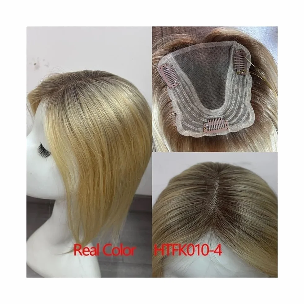 Nakładki z prawdziwych włosów z grzywką szwajcarska koronka 14 cali Ombre Blonde Mix Brown