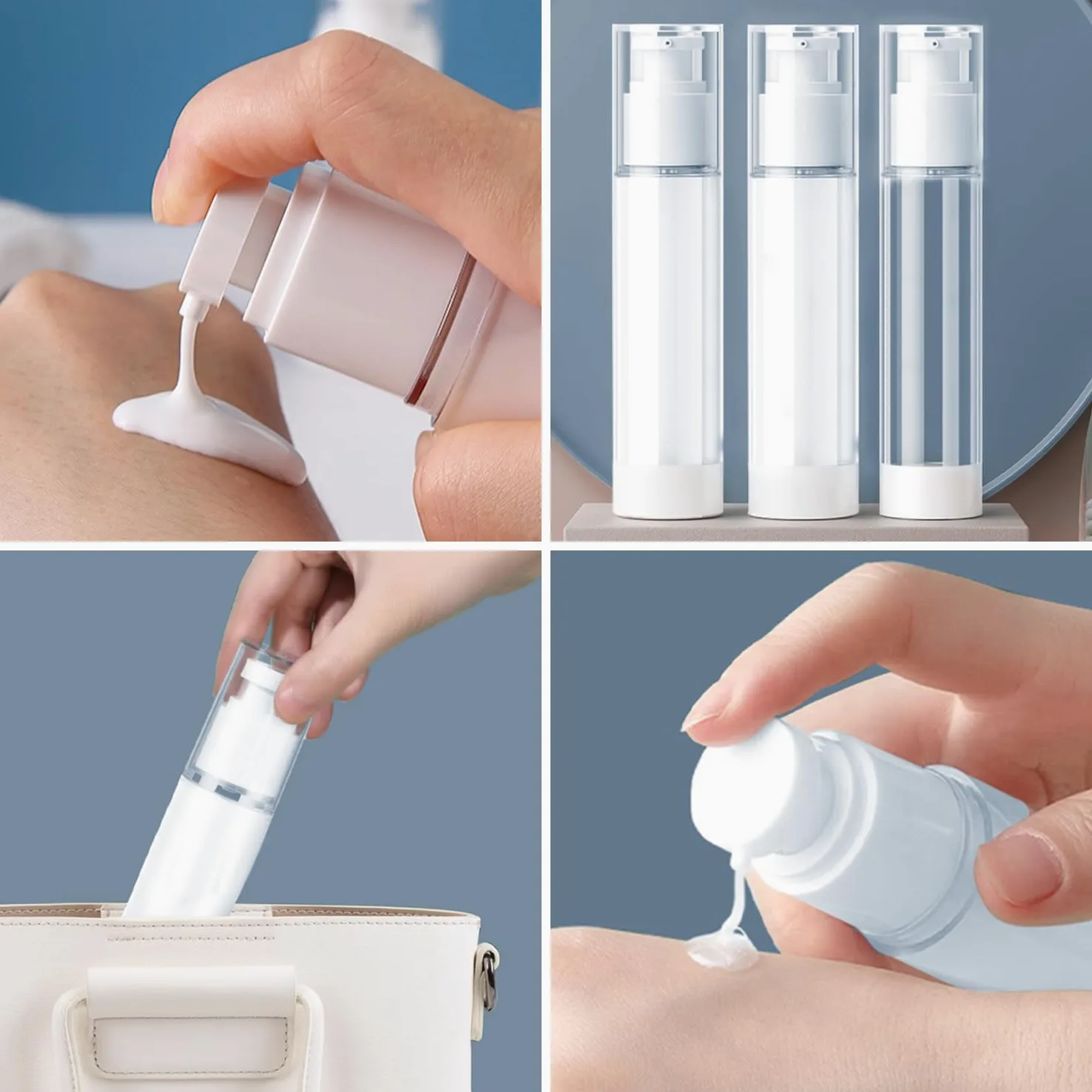 Puste butelki próżniowe Airless dozownik z pompką 50 ml 6 sztuk do podróży