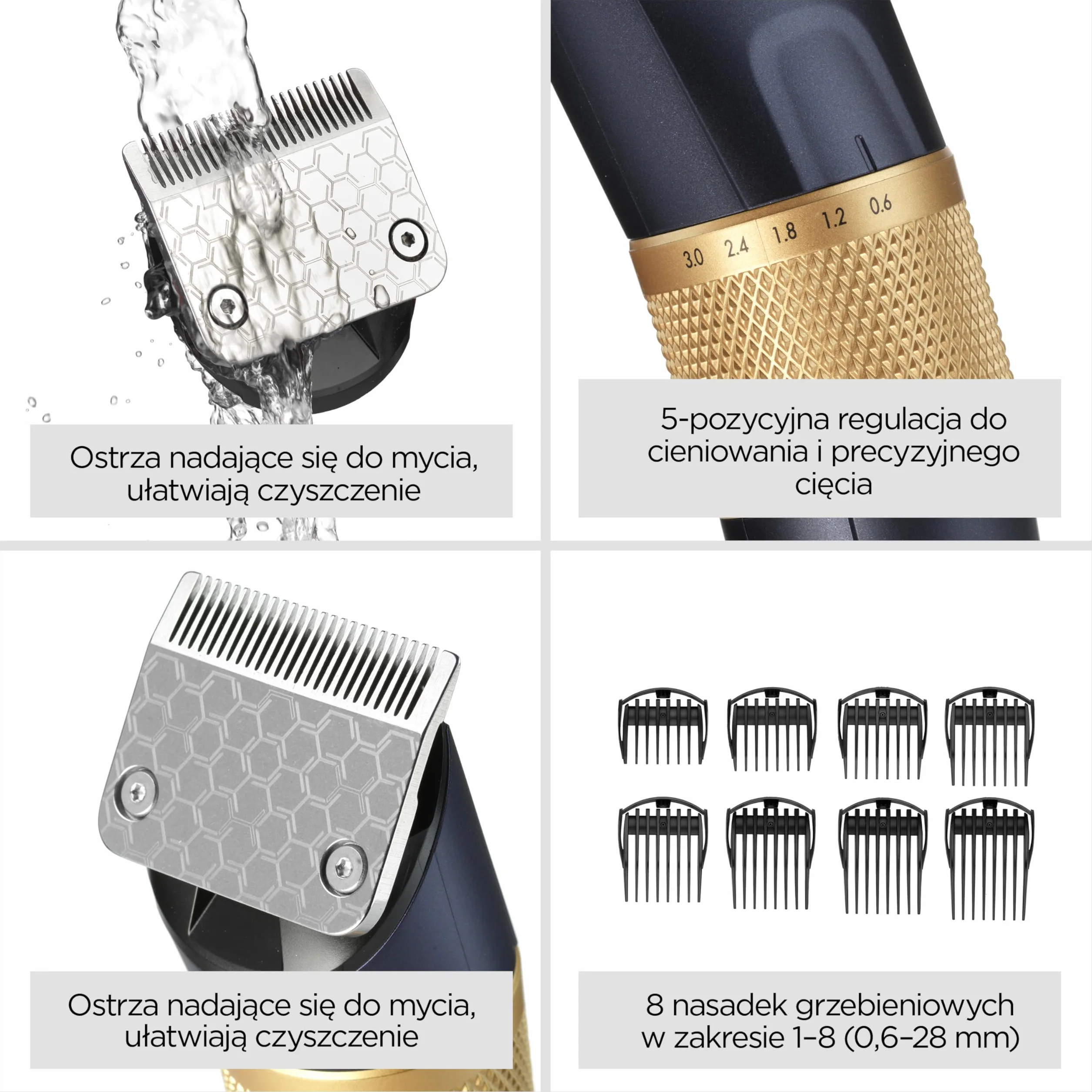 Maszynka do strzyżenia włosów BaByliss Lithium Performance — bezprzewodowa, profesjonalna wydajność, 45 ustawień długości (0,6–28 mm), bateria litowa, ciemnoniebieska/złota, E986E