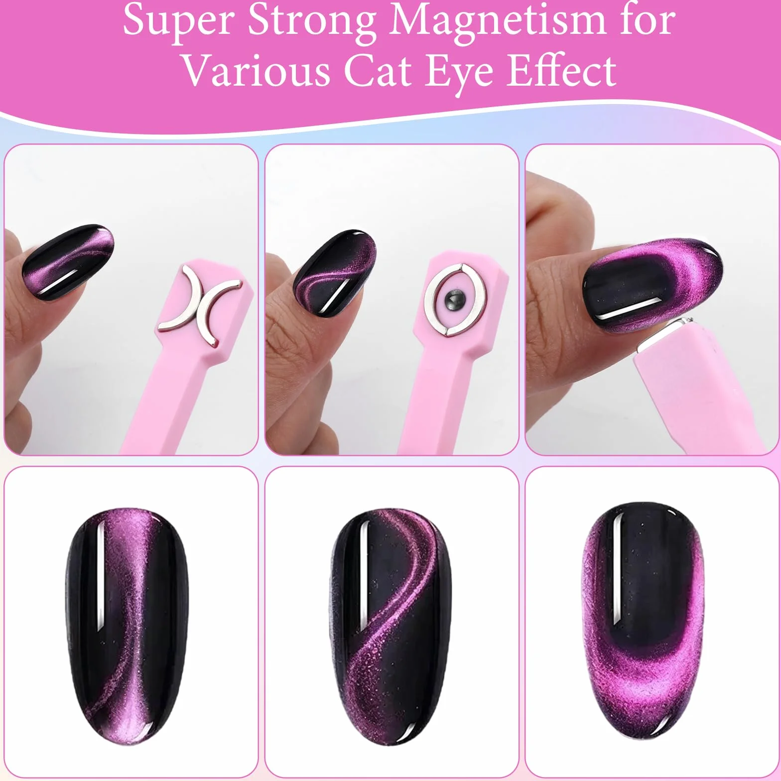 2 częściowe narzędzie magnetyczne do paznokci 3 w 1, 3D Nail Art Cat Eye Gel Nail Polish Magnet, Wielofunkcyjne narzędzie do projektowania paznokci do domu, DIY, salonu paznokci