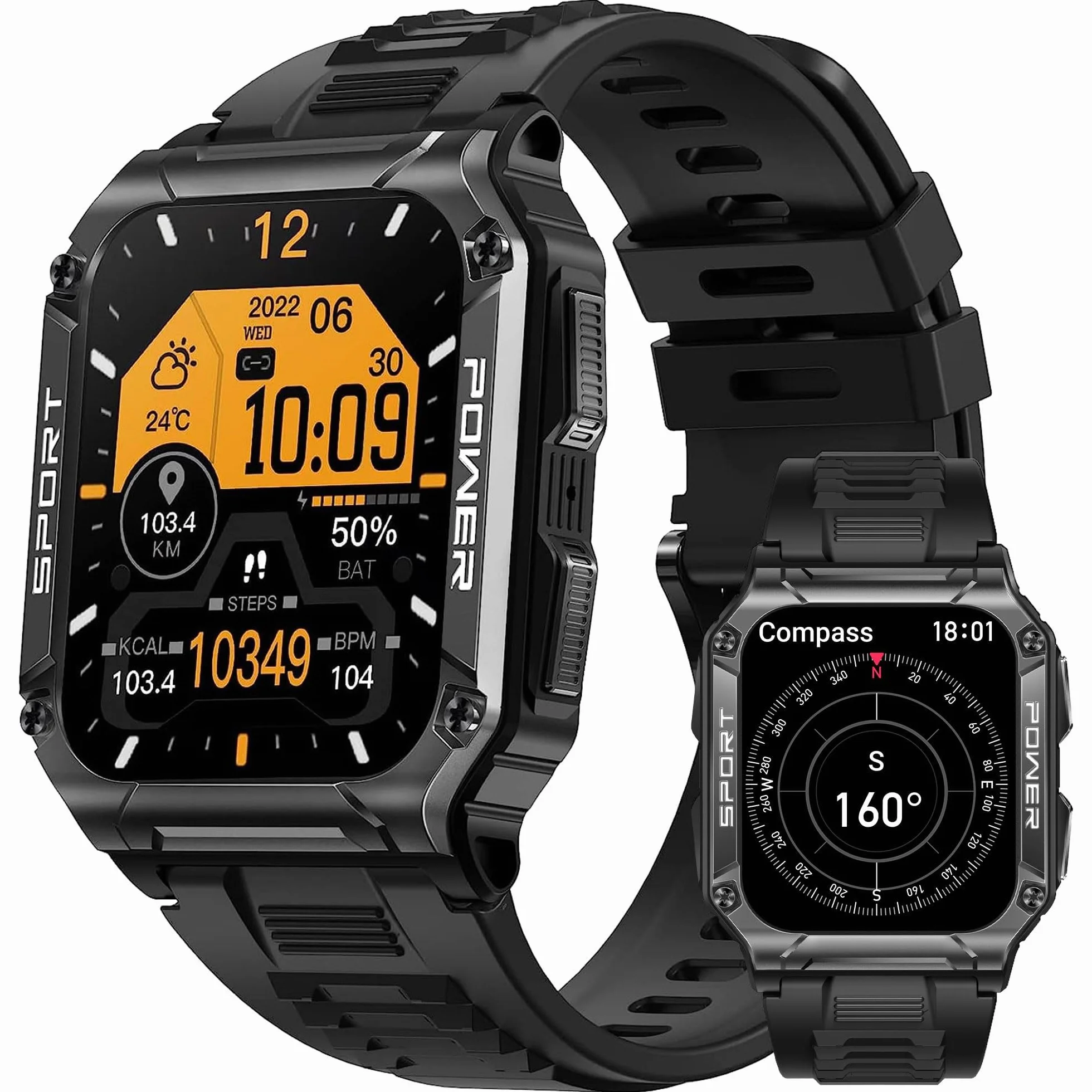 Męski smartwatch męski, 1,95" HD Smartwatch, wodoodporny zegarek sportowy 5 ATM ze 100 trybami sportowymi, trackery aktywności, kalorie, tętno, sen SpO2, odtwarzacz muzyczny, przypomnienie SMS