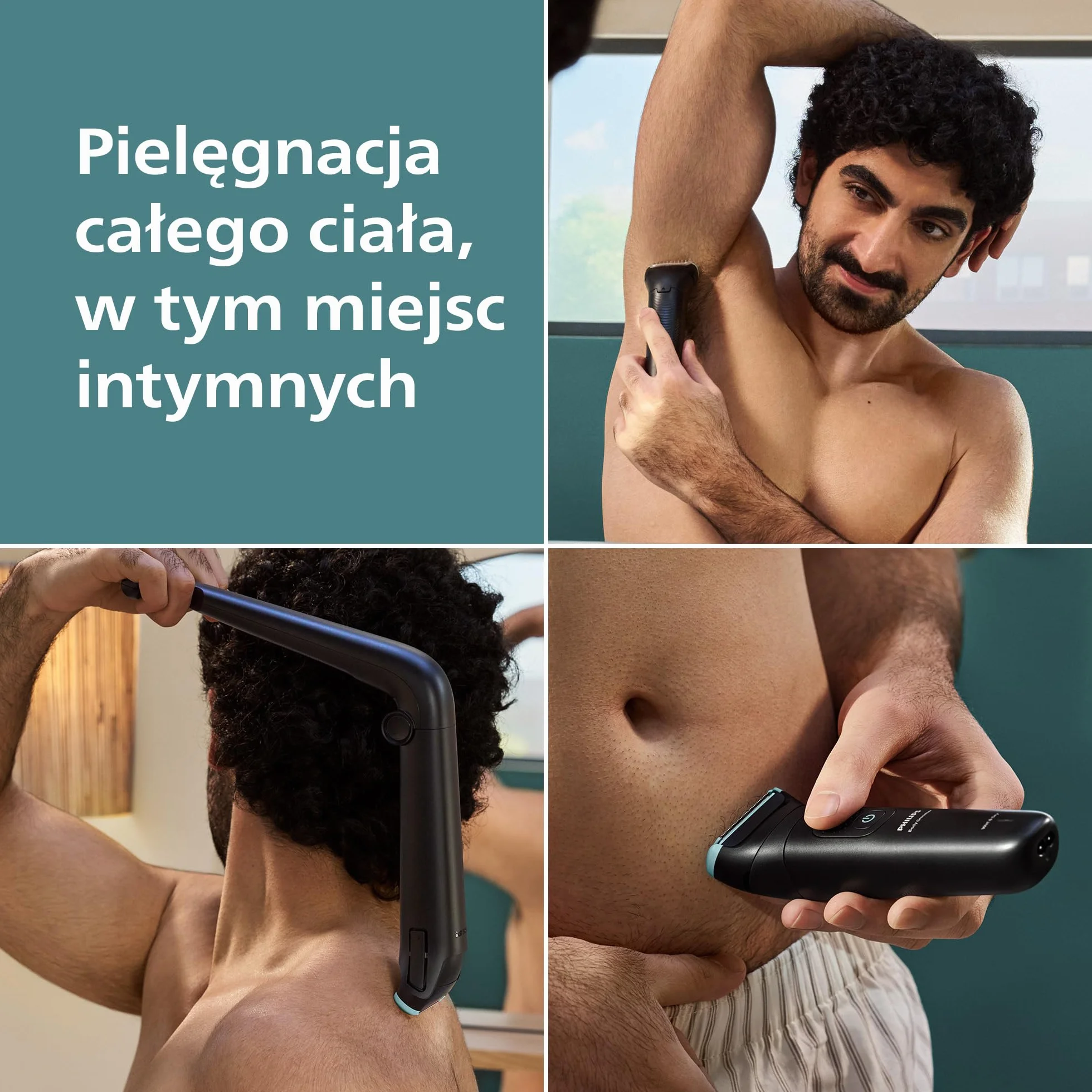 Philips Body Groomer 5000 – mężczyzn trymer do ciała potrójna ochrona, golenie okolic intymnych, składana nasadka do usuwania włosów na plecach, 100% wodoodporności, 100 minut pracy, BG5480/15
