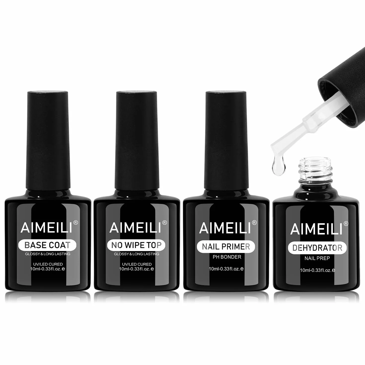 AIMEILI Nail Prep i podkład i lakier nawierzchniowy do żelu, dehydratora i podkładu i lakieru półtrwałego do paznokci zestaw 4 x 10 ml