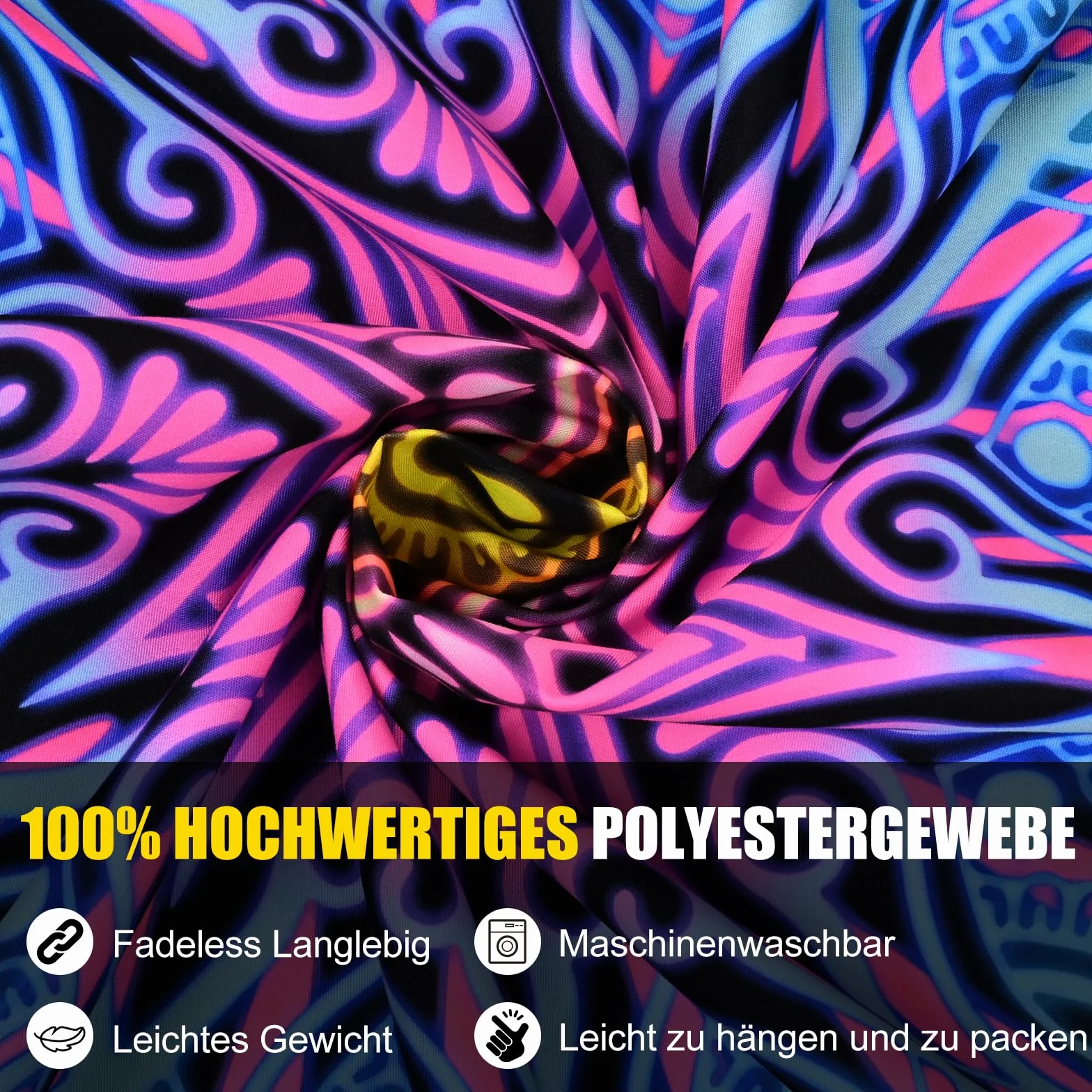 Alishomtll Czarno-kolorowy, dywan ścienny w stylu boho, mandala, reaktywna na promieniowanie UV, psychodeliczny hipisowski dywan ścienny, dekoracja domu, do sypialni, na imprezę, 210 x 150 cm