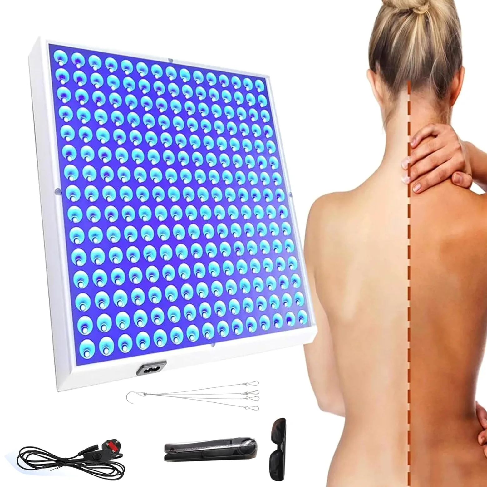 Lampa Opalająca Twarz 460 Nm, 45 W, Niebieska Lampa Samoopalająca Z 225 Diodami LED, Lampa Do Opalania Twarzy I Ciała Z Haczykiem I Okularami Ochronnymi, Regulowany Uchwyt, Do Twarzy I Ciała