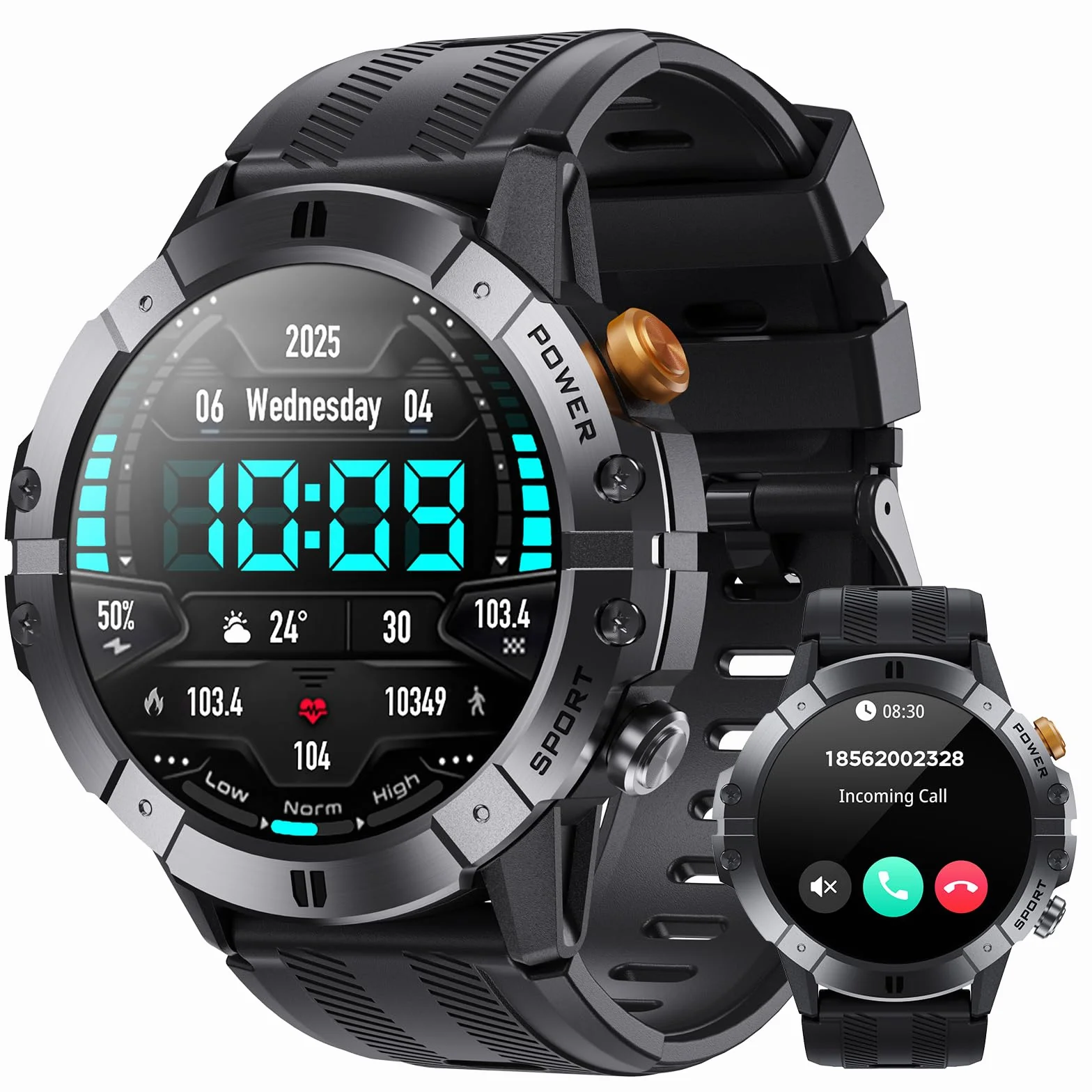 VIRAN Smartwatch męski, 1,52" Smart Watch z pomiarem ciśnienia krwi, wodoszczelność IP68, zegarek fitness ze SpO2, pulsometrem i monitorowaniem snu, zegarek fitness / zegarek sportowy z ponad 100