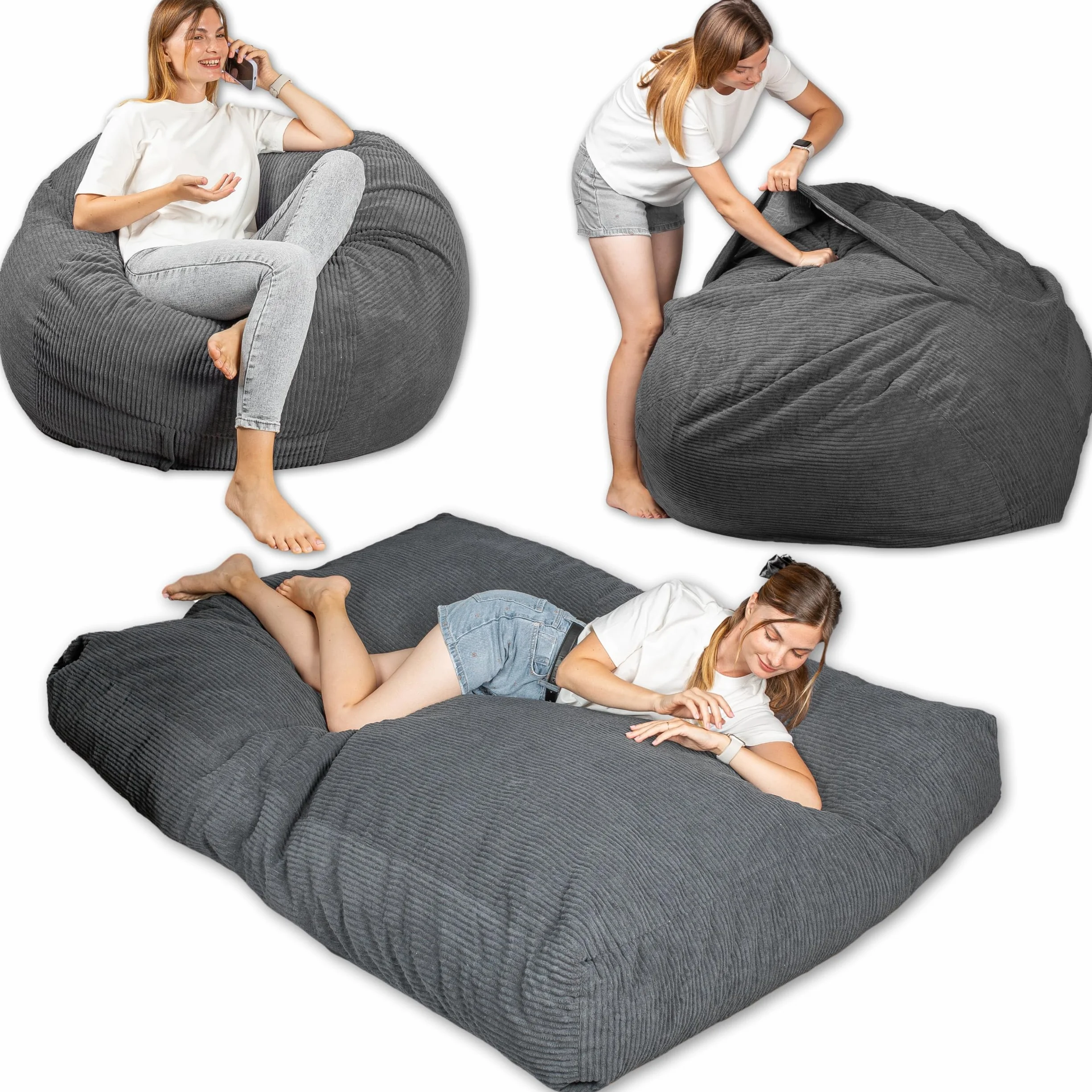 bananair - Gigantyczne Łóżko typu Bean Bag - Miękki Materiał Kordurowy & Wygodna Piankowa Wypełka - Łatwo Składana, 2-w-1 Materac Podłogowy i Fotel typu Bean Bag/Sofa dla Dorosłych, Dzieci