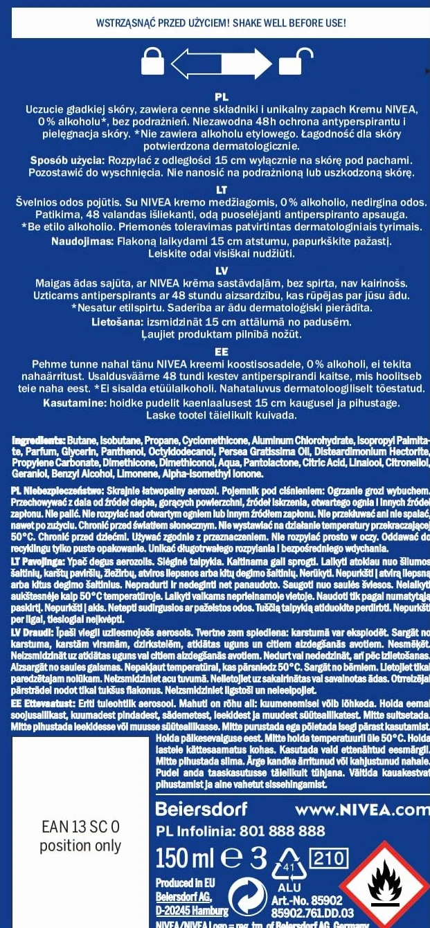 NIVEA Protect&Care 48 H Antyperspirant w sprayu dla kobiet 150 ml