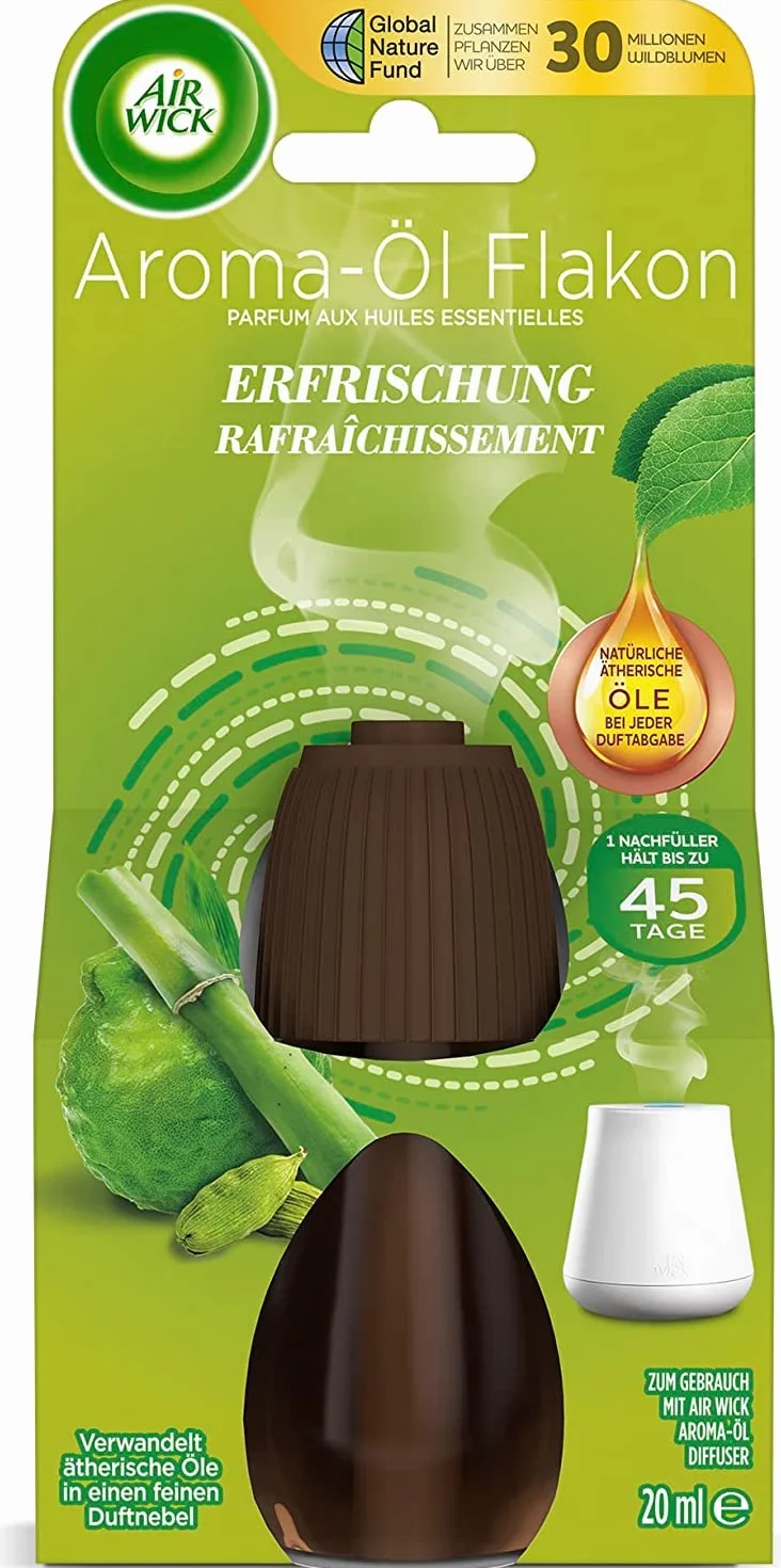 Air Wick Flakon olejku aromatycznego – olejek zapachowy wkład do dyfuzora Air Wick – zapach: odświeżenie – 6 x 20 ml olejek eteryczny