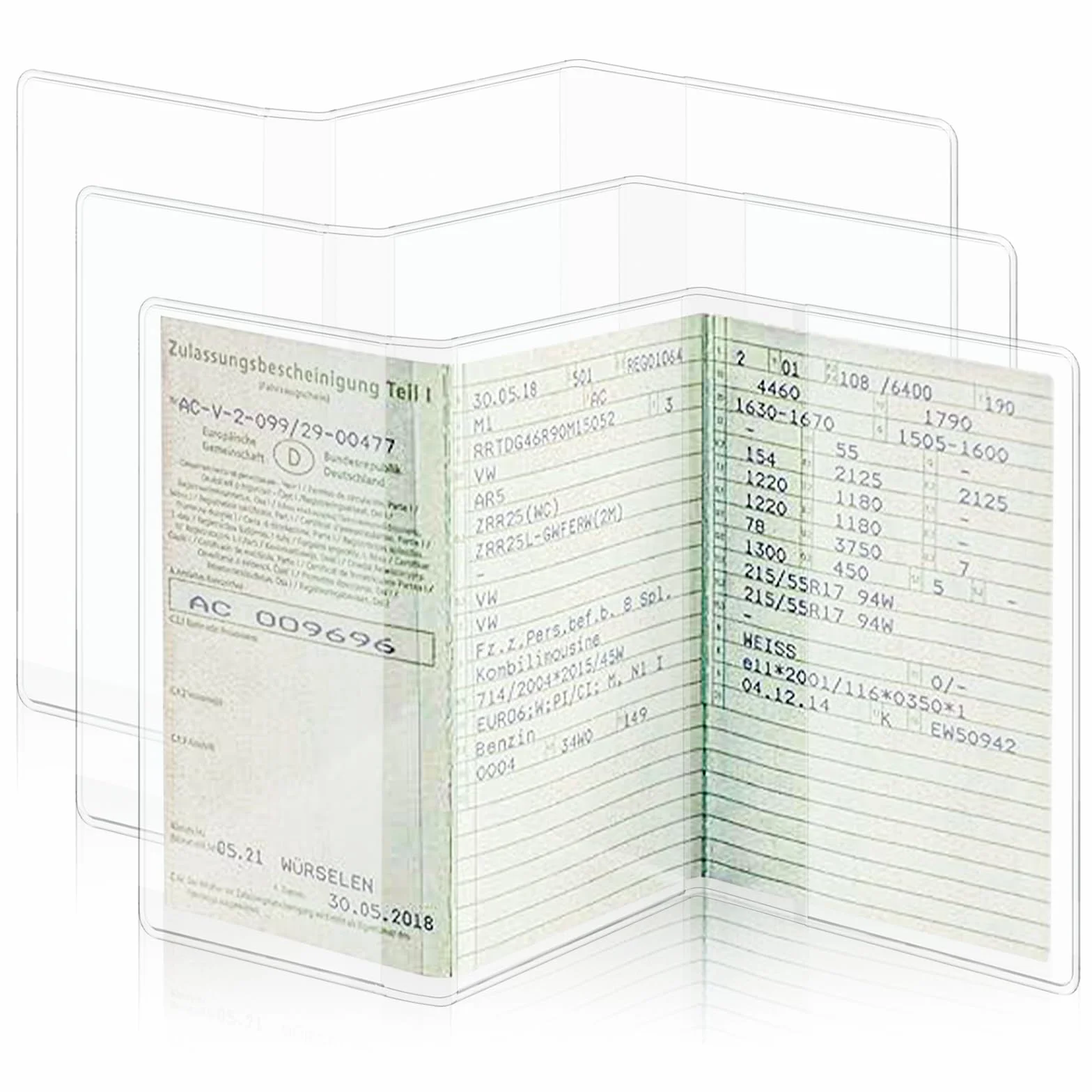 3 sztuki etui ochronne na dowód rejestracyjny pojazdu, 3 sztuki, składane, przezroczyste, 227 x 112 mm, na prawo jazdy, teczka na dowód rejestracyjny, do samochodu, motocykla, przyczepy, 3 sztuki
