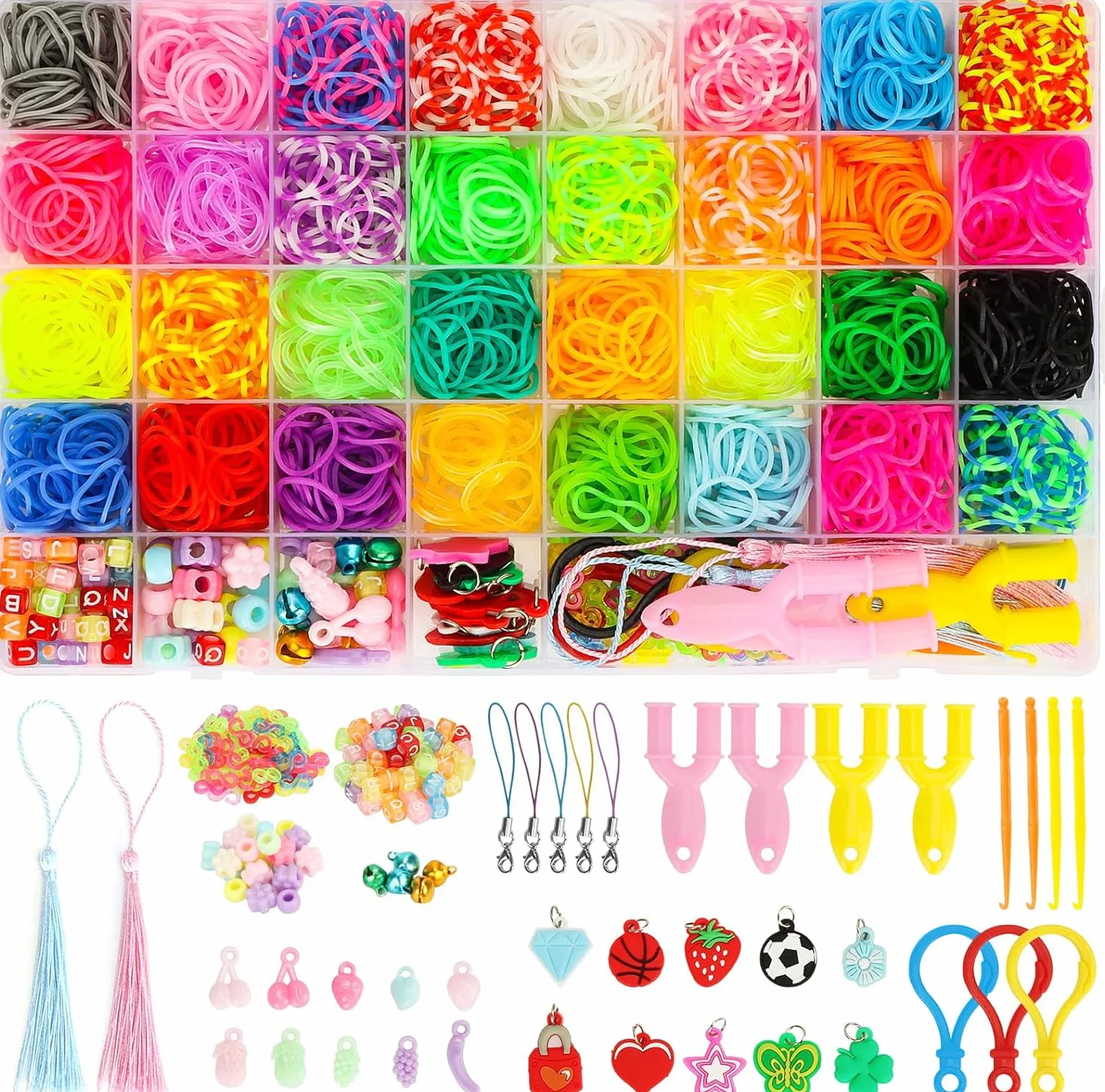 LIASDIVA Zestaw taśm 2500+ Loom 32 kolory, gumki z akcesoriami do bransoletek, zestaw dla chłopców, dziewczynek, dzieci