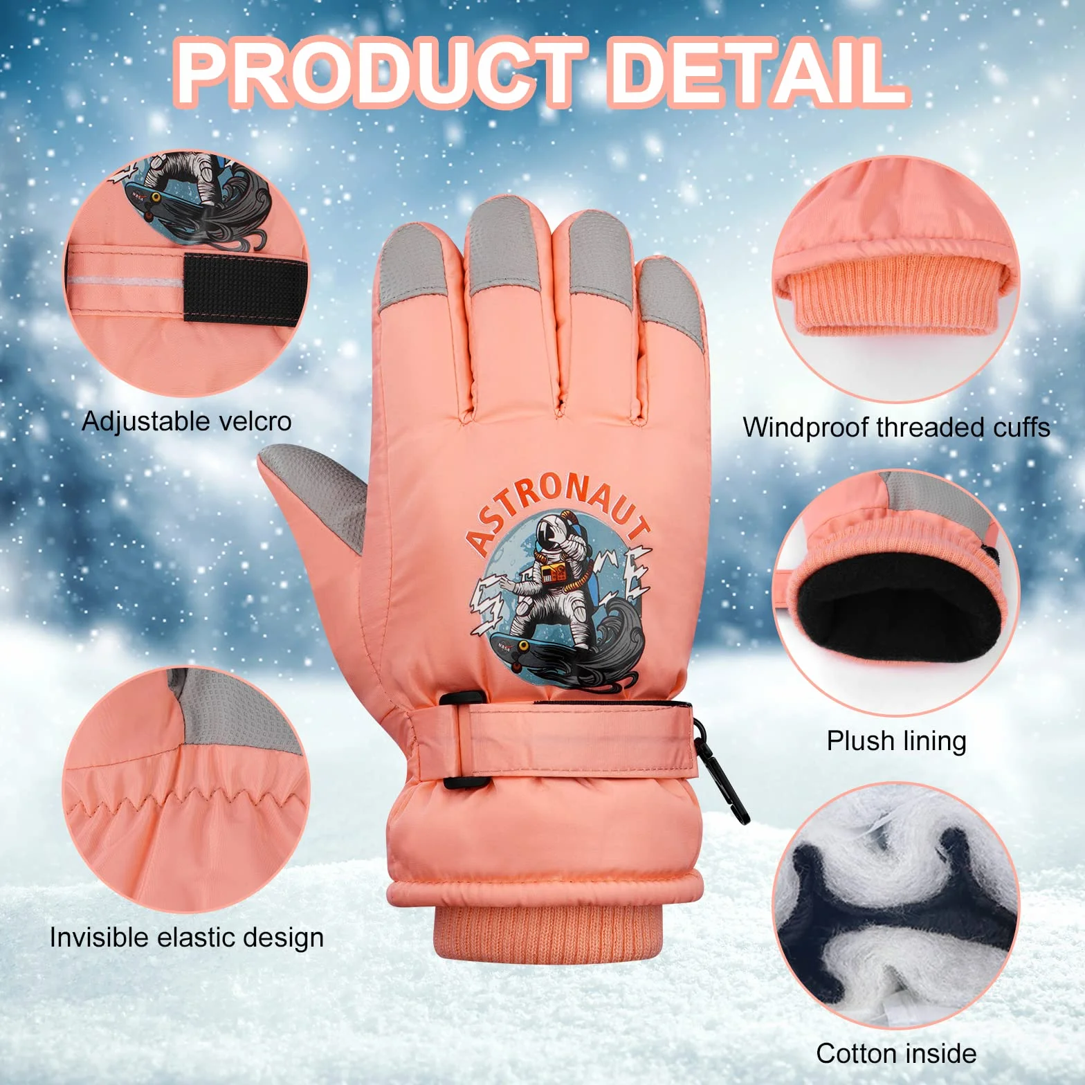 flintronic Dziecięce rękawice narciarskie, zimowe rękawiczki narciarskie, termiczne rękawice śniegowe z regulowanymi mankietami, wodoodporne rękawice snowboardowe dla dzieci, chłopców, jazdy na