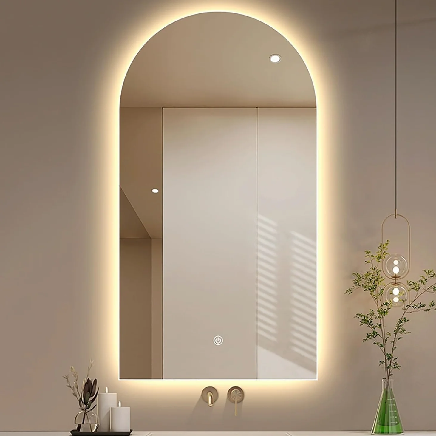 Eleganckie Lusterko łazienkowe z podświetleniem LED z 3 kolorami ściemniane światło, lustro ścienne do makijażu, przełącznik dotykowy z czujnikiem, pionowe zawieszenie